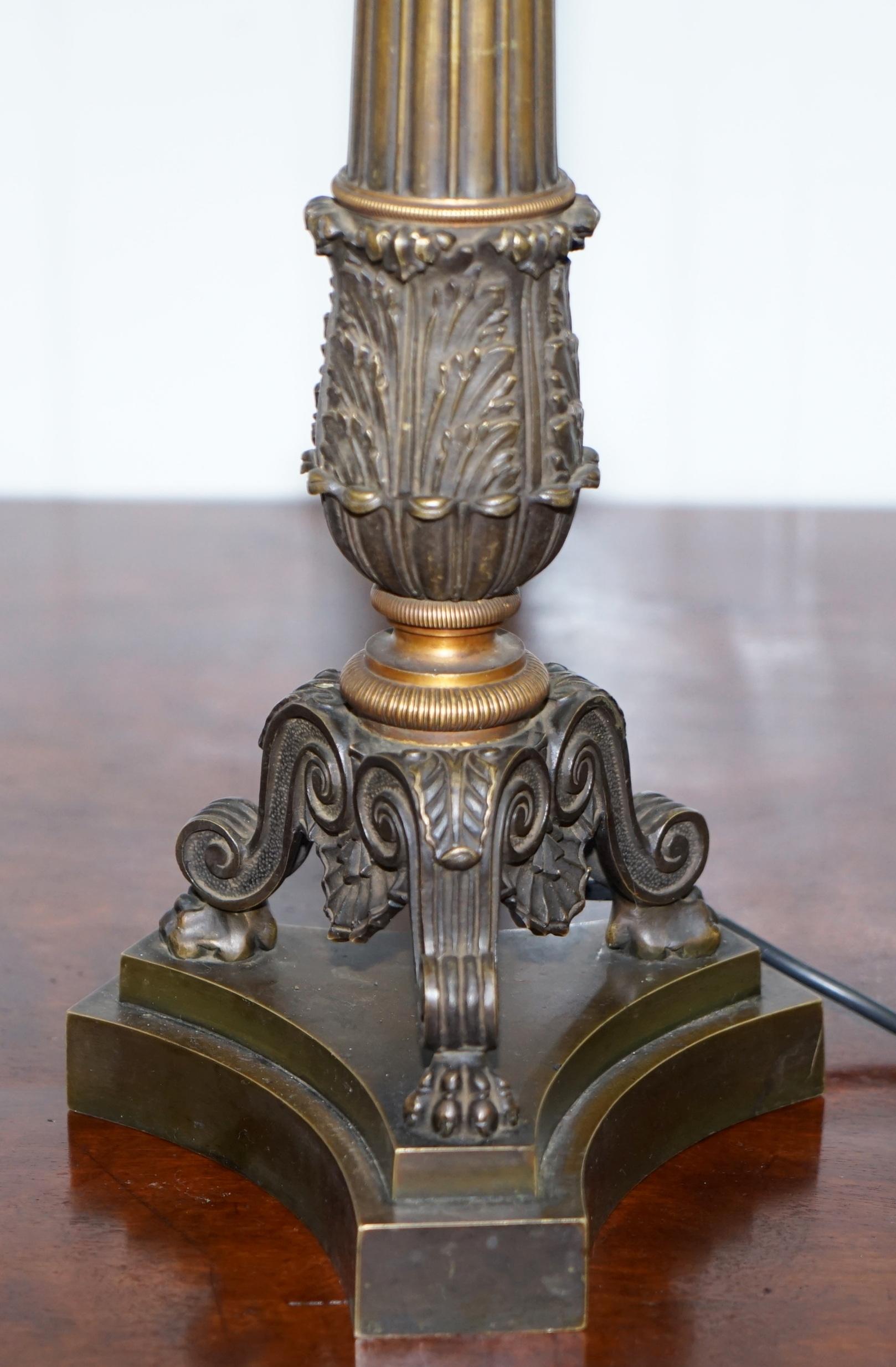 Large Solid Bronze Corinthian Pillared Candlestick Lamp Conversion, circa 1840  3