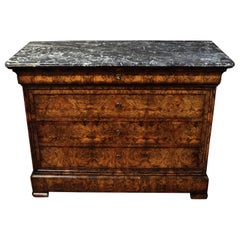 Circa 1840 Louis Philippe French Marble Top Commode or Chest of Drawers