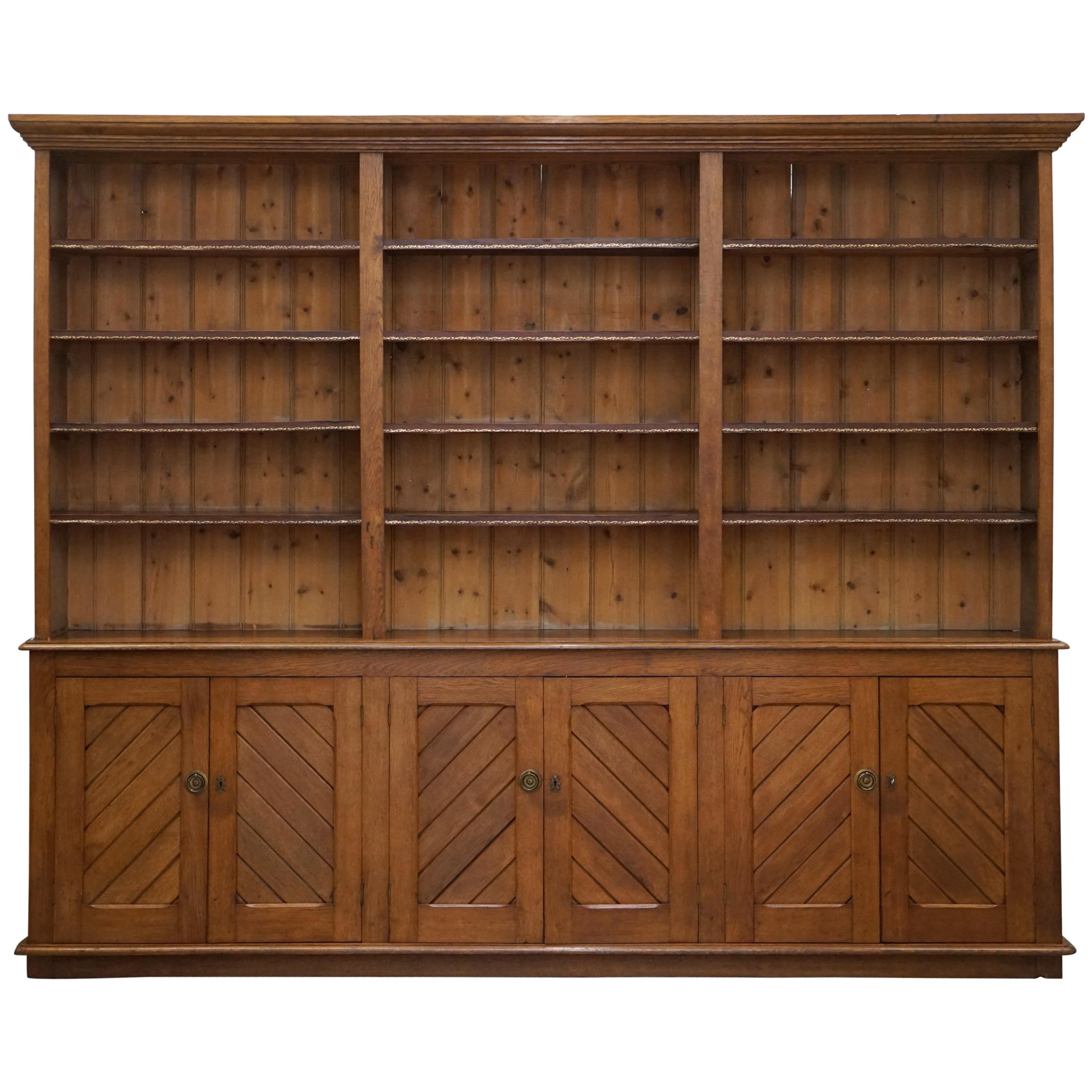 Solid English Oak Library Bookcase Gothic Pugin Style, circa 1840