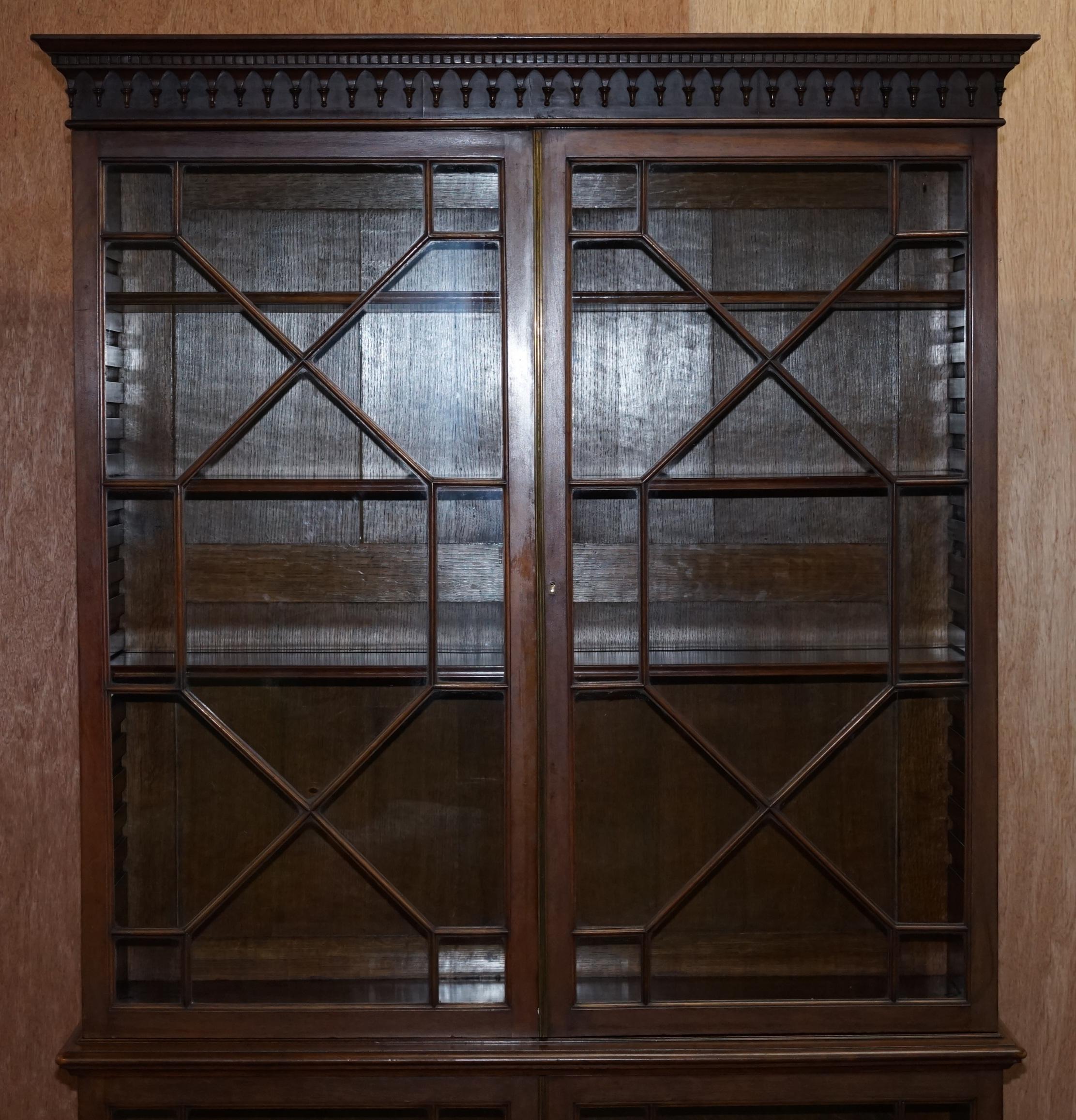 Glass Solid Mahogany Astral Water Glazed Victorian Library Bookcase, circa 1840