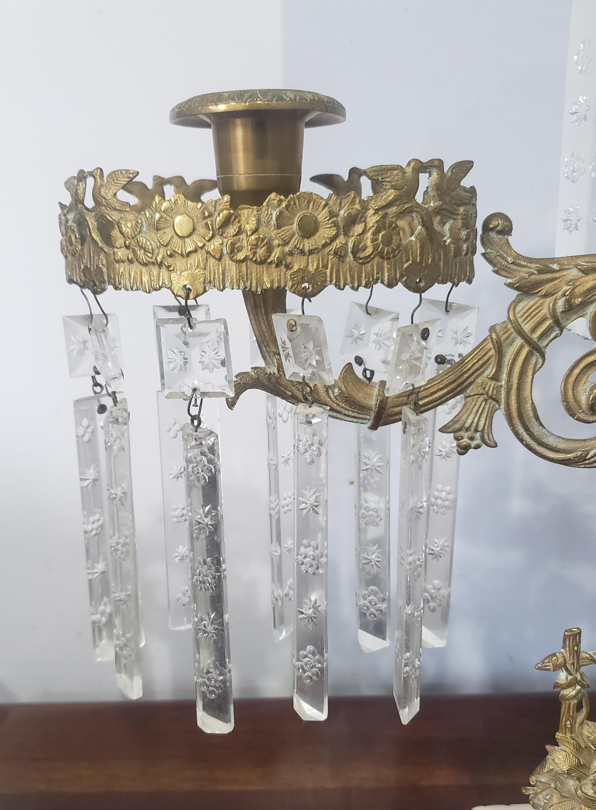 American circa 1840s Cornelius and Co. Cast Brass & Marble 3-Arm Girandole Candelabra For Sale