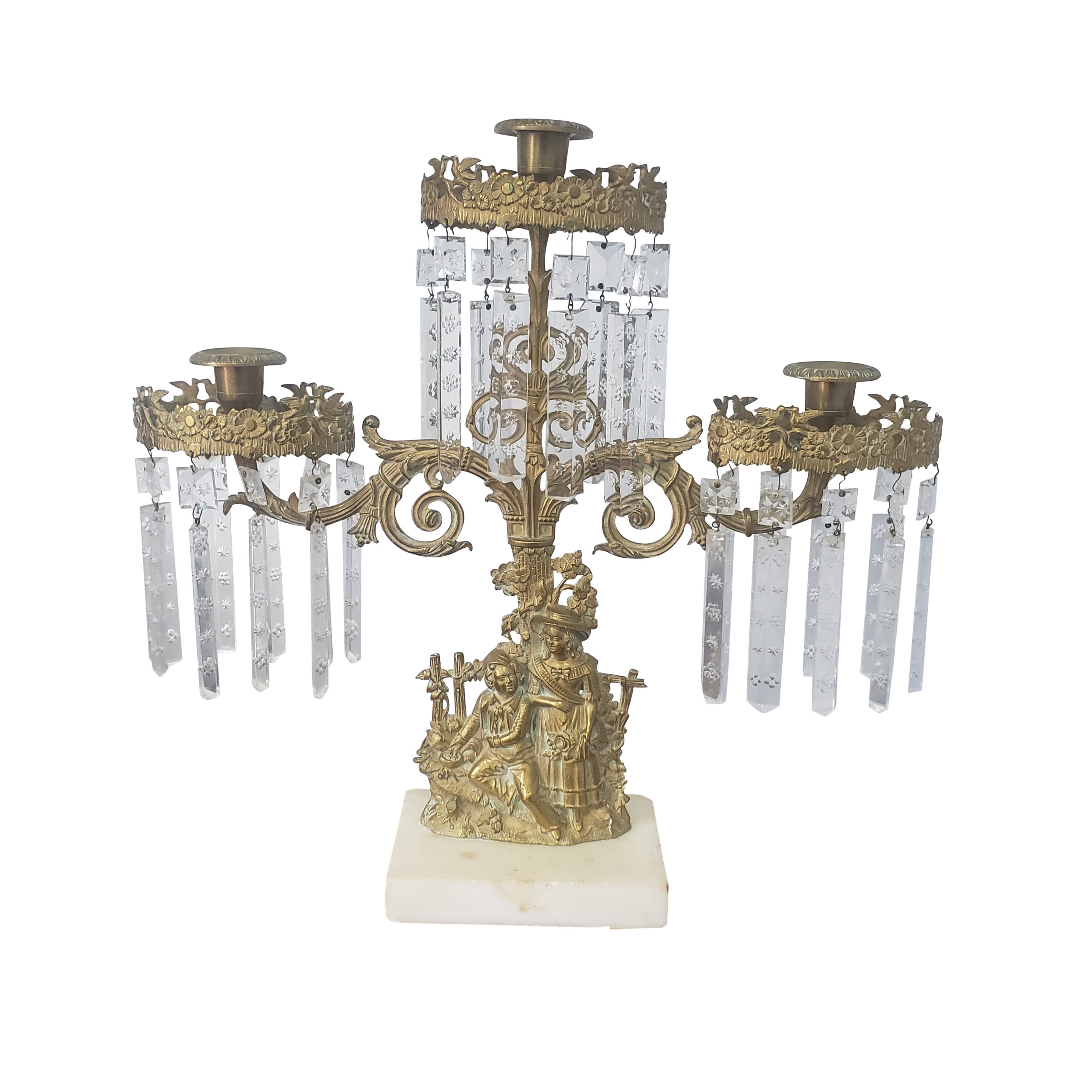 circa 1840 Cornelius & Co. Candelabro Girandole a 3 bracci in ottone fuso e marmo
