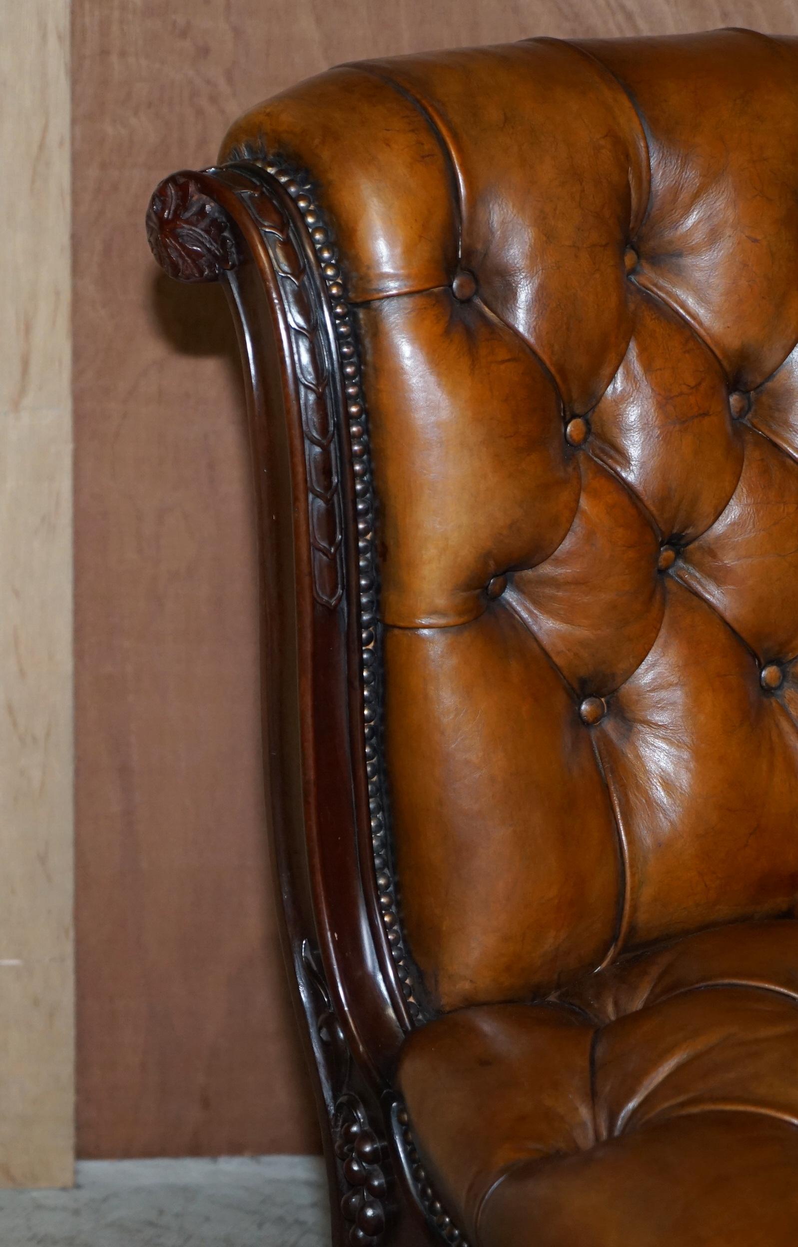 circa 1845 C Hindley & Sons Lion Carved Chesterfield Brown Leather Dining Chairs For Sale 9