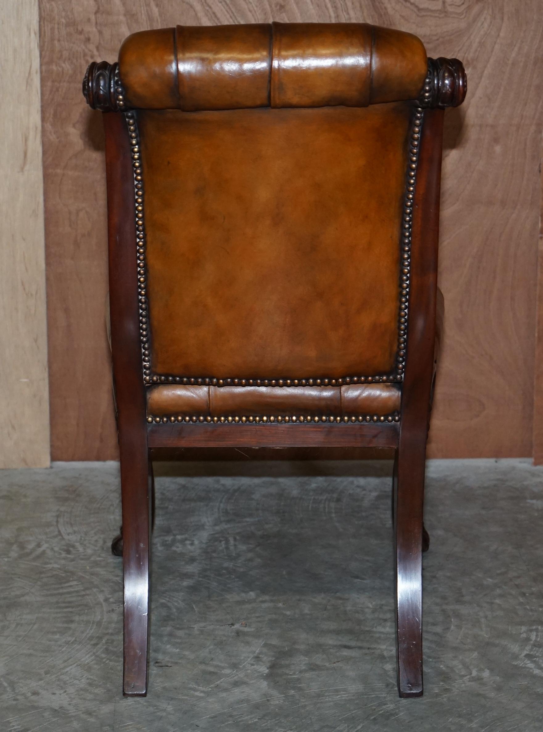 circa 1845 C Hindley & Sons Lion Carved Chesterfield Brown Leather Dining Chairs For Sale 12