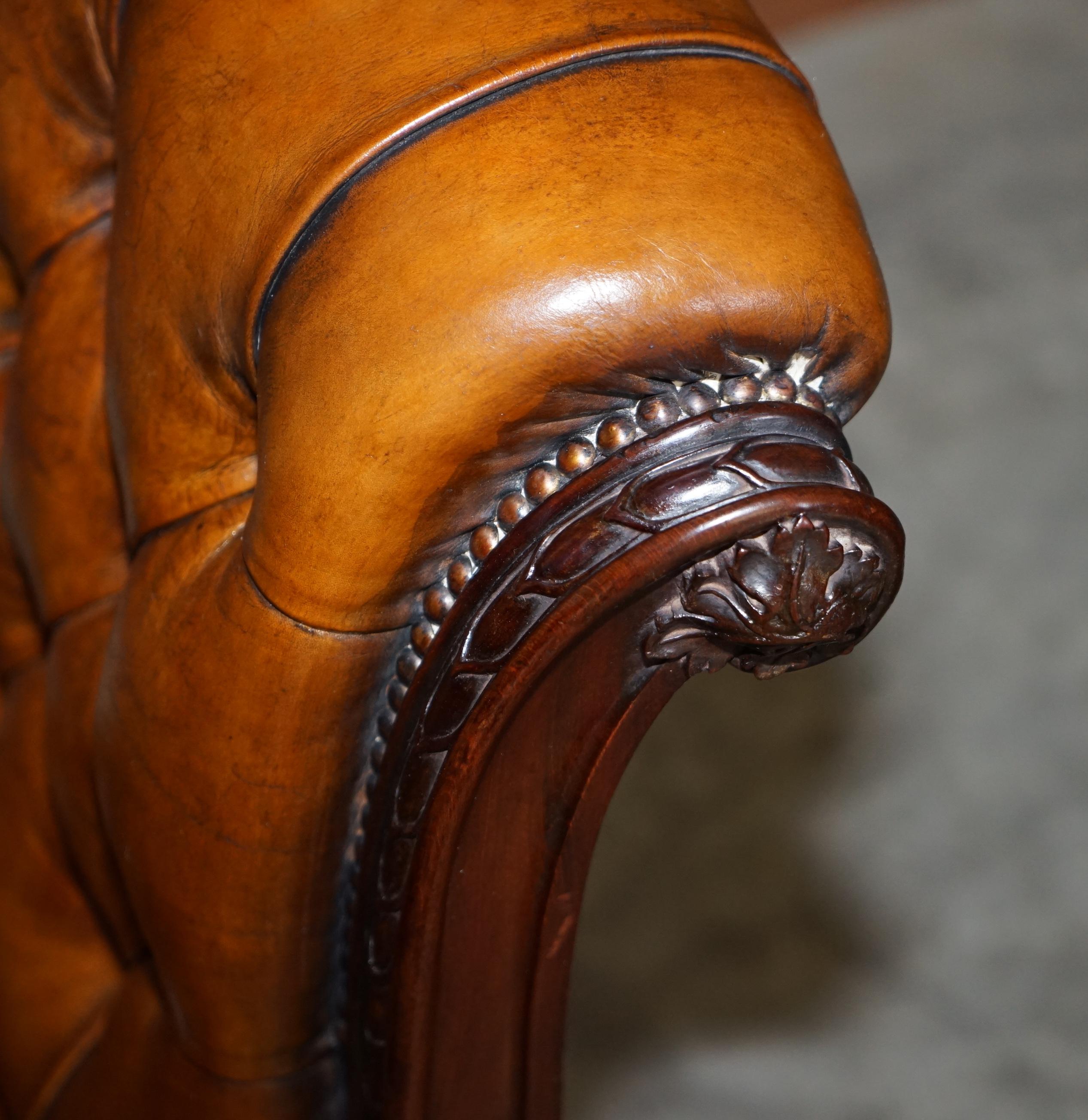 circa 1845 C Hindley & Sons Lion Carved Chesterfield Brown Leather Dining Chairs For Sale 13