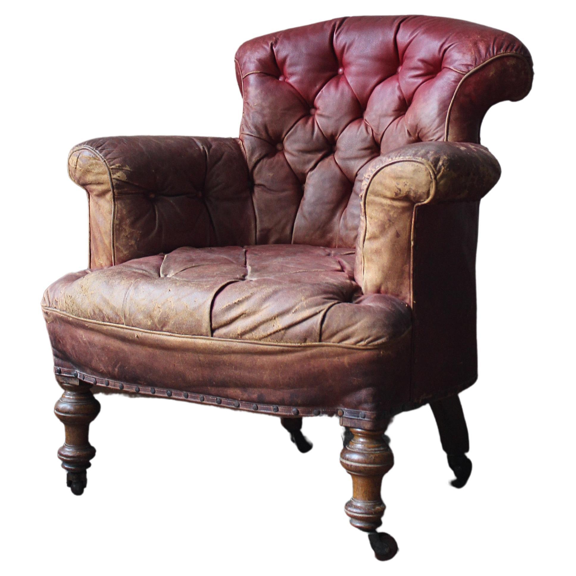 Circa 1845 Robert Strahan & Co Ireland Dublin Red Leather Armchair, Elveden Hall For Sale