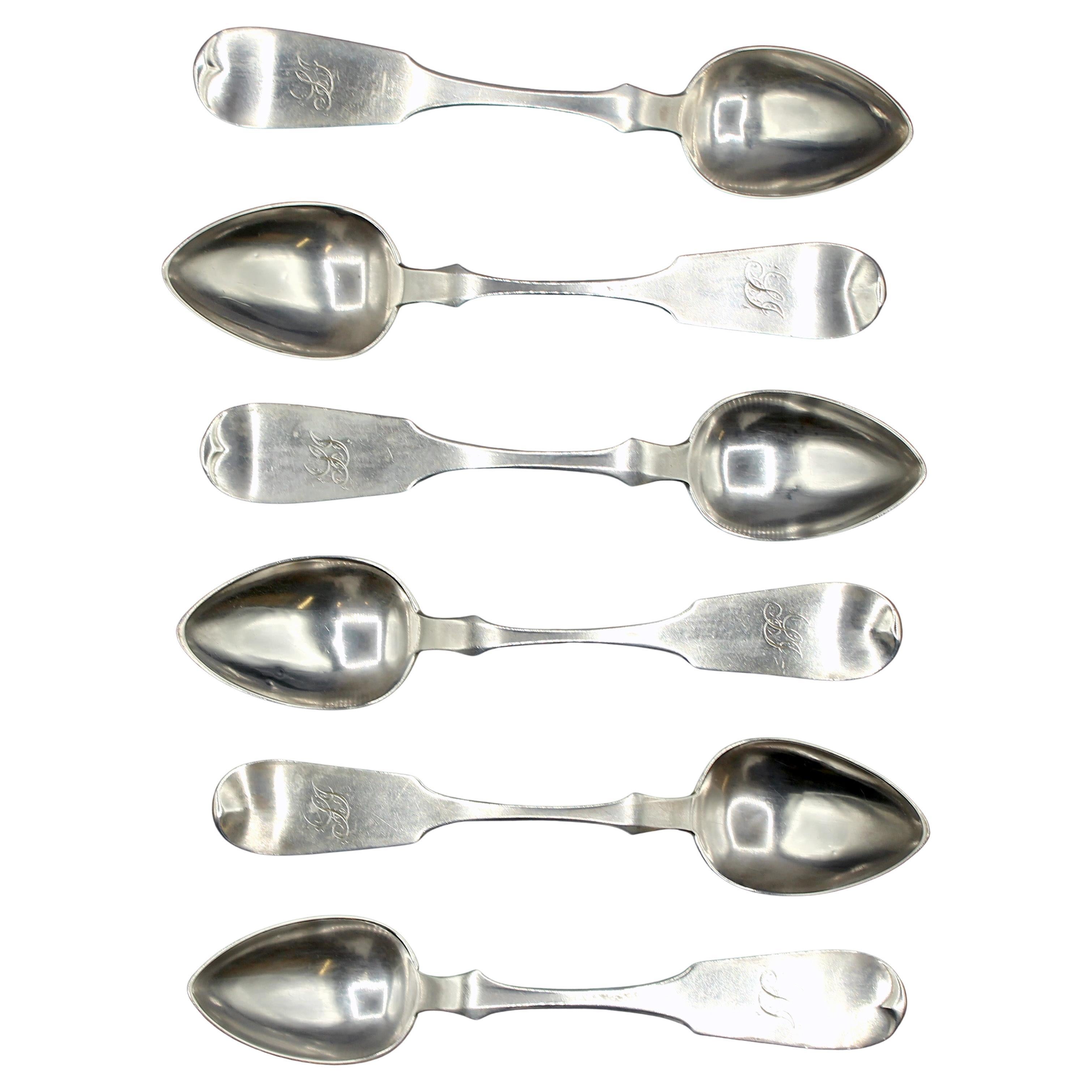 Ensemble de 6 cuillères en argent américain de Bailey & Co, datant d'environ 1848-1865