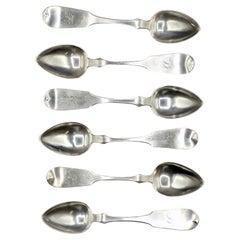 Circa 1848-1865 Juego de 6 cucharas de plata acuñada americanas de Bailey & Co.