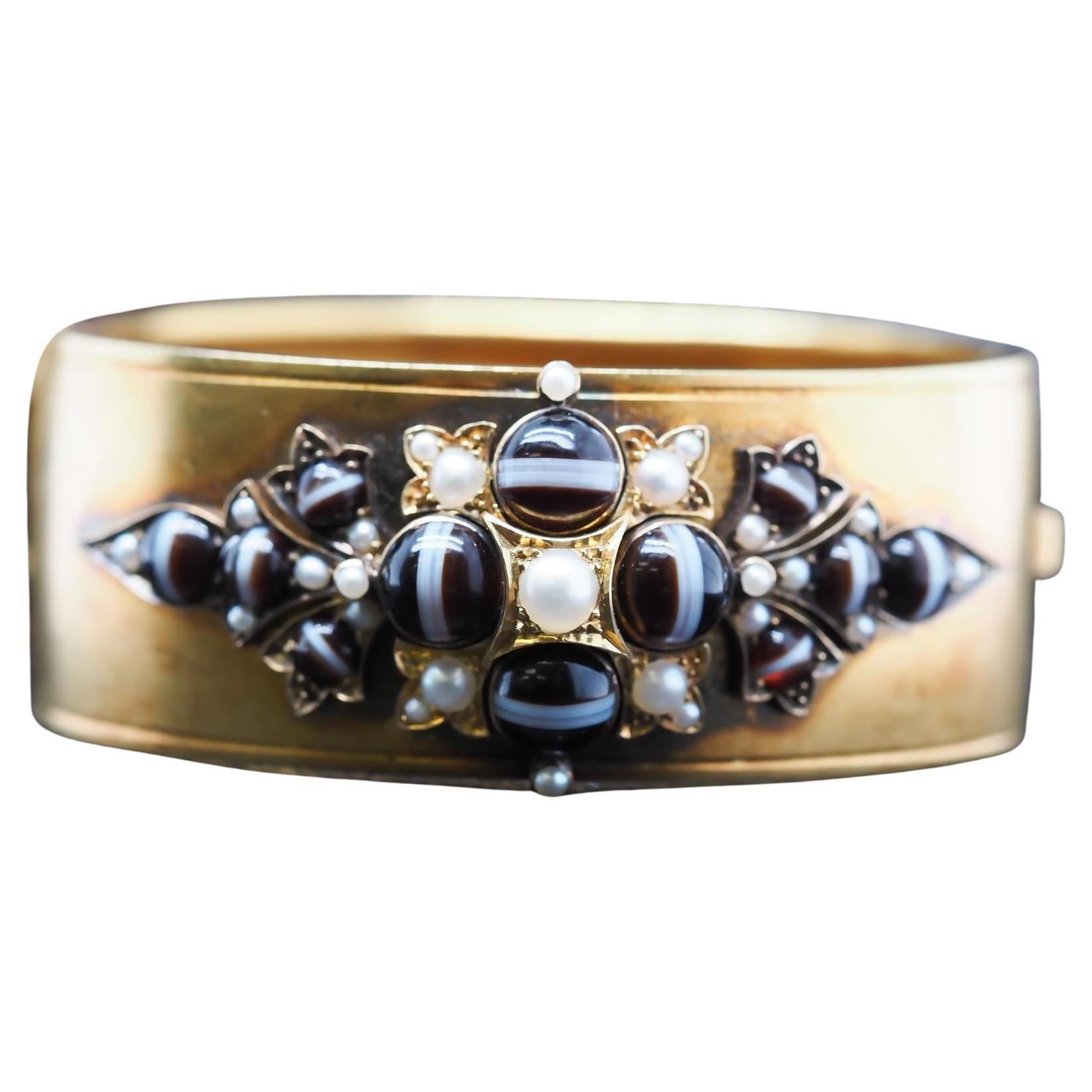 Bracciale con fascia di agata e perle in oro 21K Collingwood & Son con scatola originale