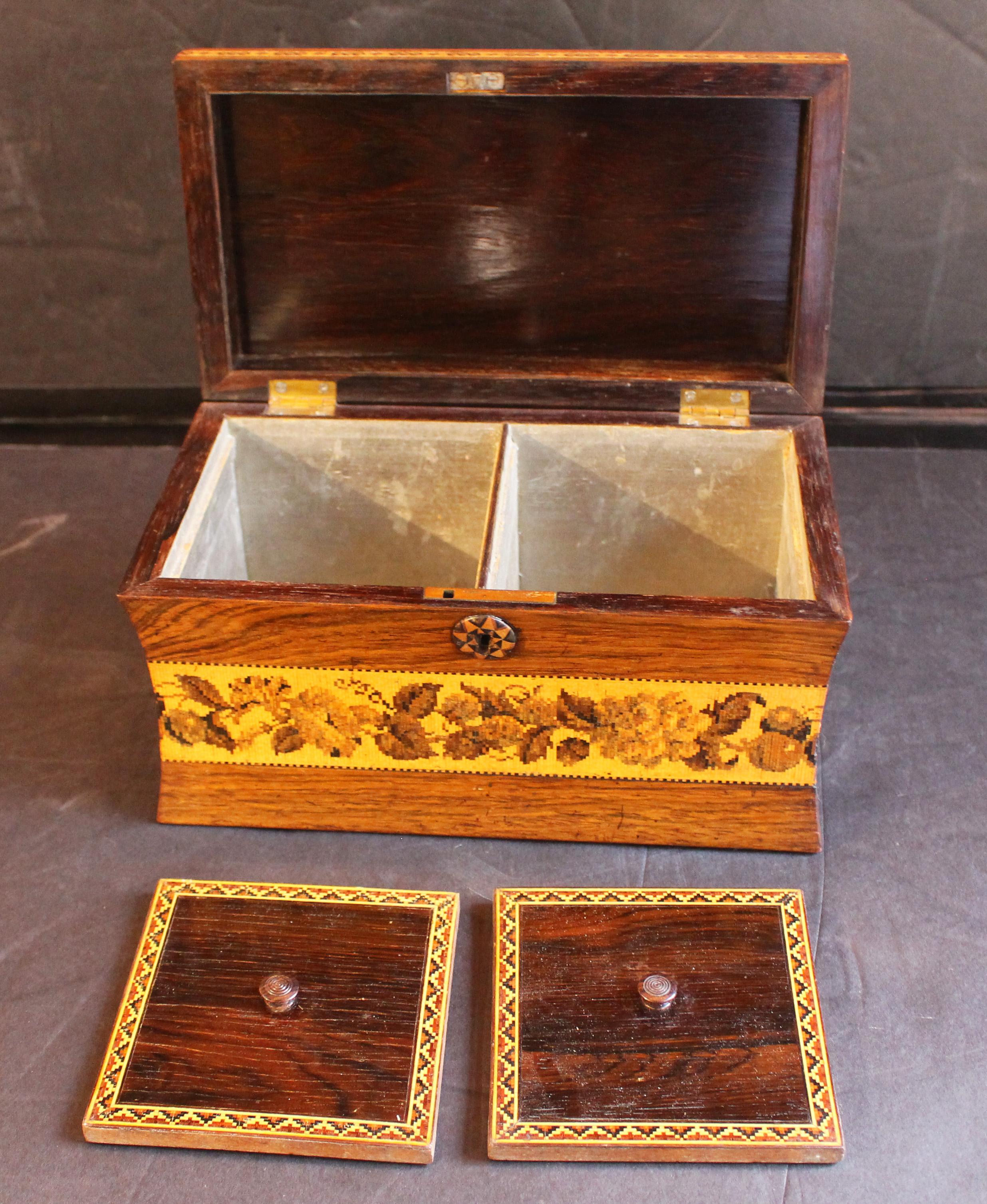 CIRCA 1850-60 Scatola da tè inglese Tunbridge Ware In condizioni buone in vendita a Chapel Hill, NC