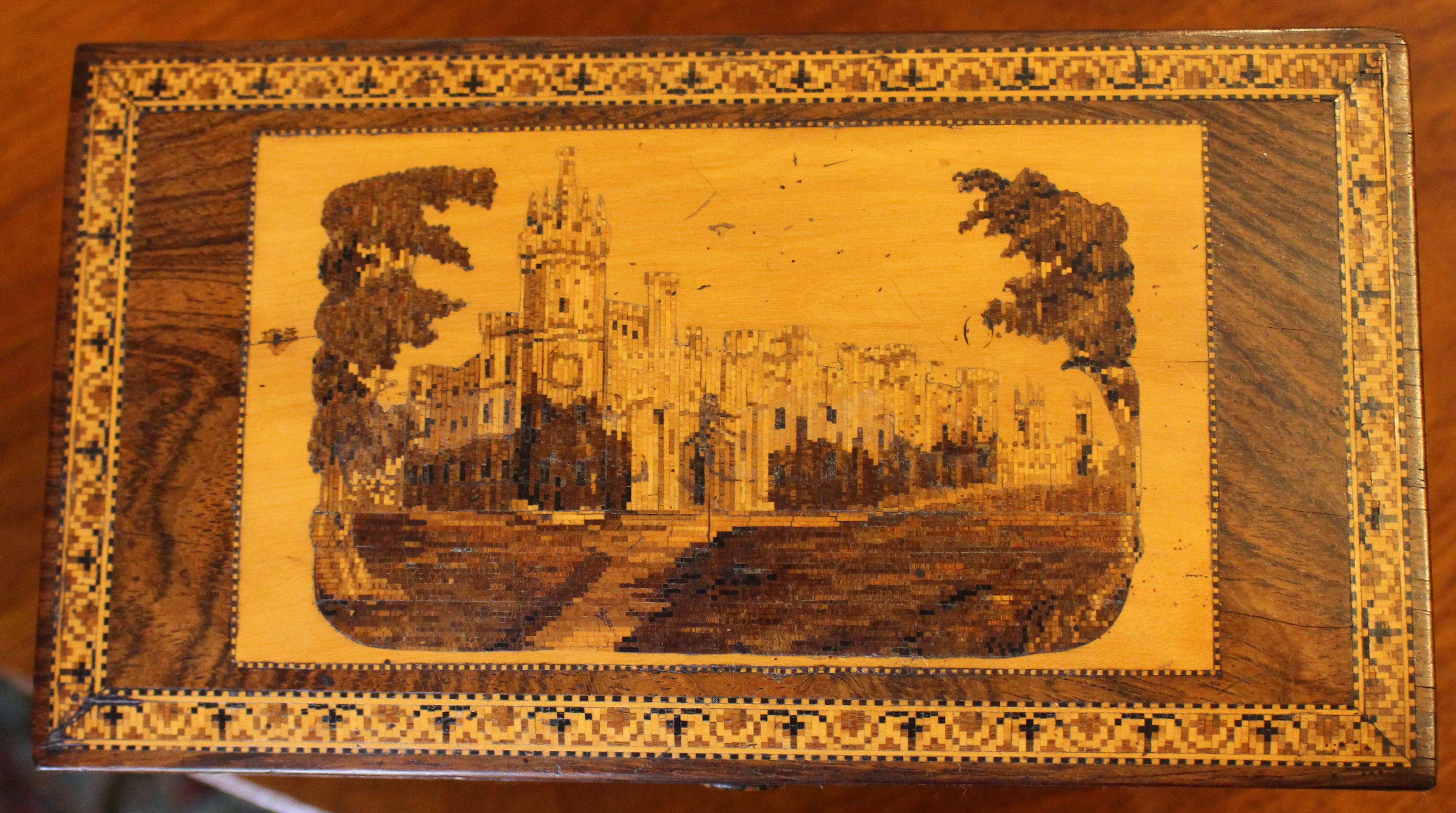 Legno CIRCA 1850-60 Scatola da tè inglese Tunbridge Ware in vendita