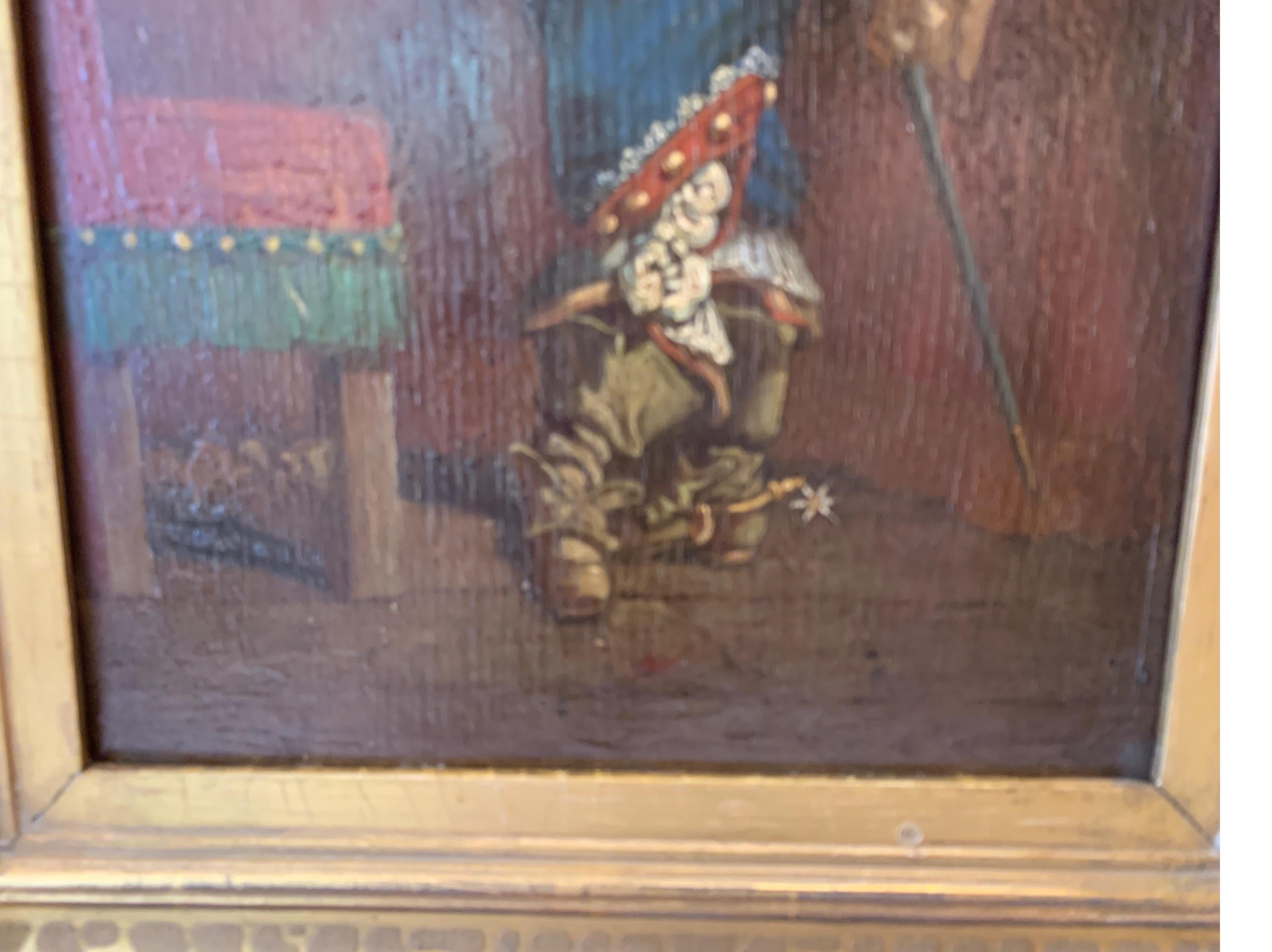 Cavalier Oil Painting on Paper Applied to Wood in a Giltwood Frame, circa 1850 In Good Condition For Sale In Lambertville, NJ