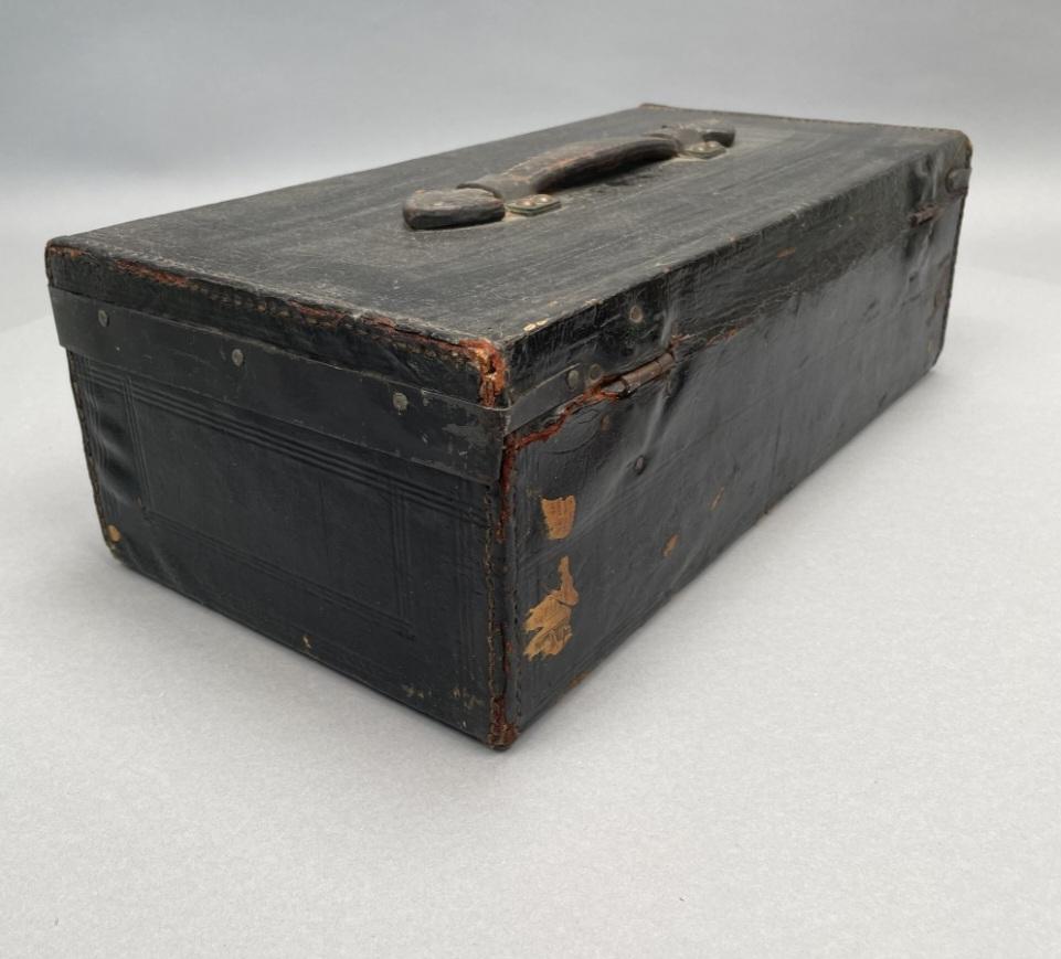 Leather  Historically Important Circa 1850 American Document Box Boston For Sale