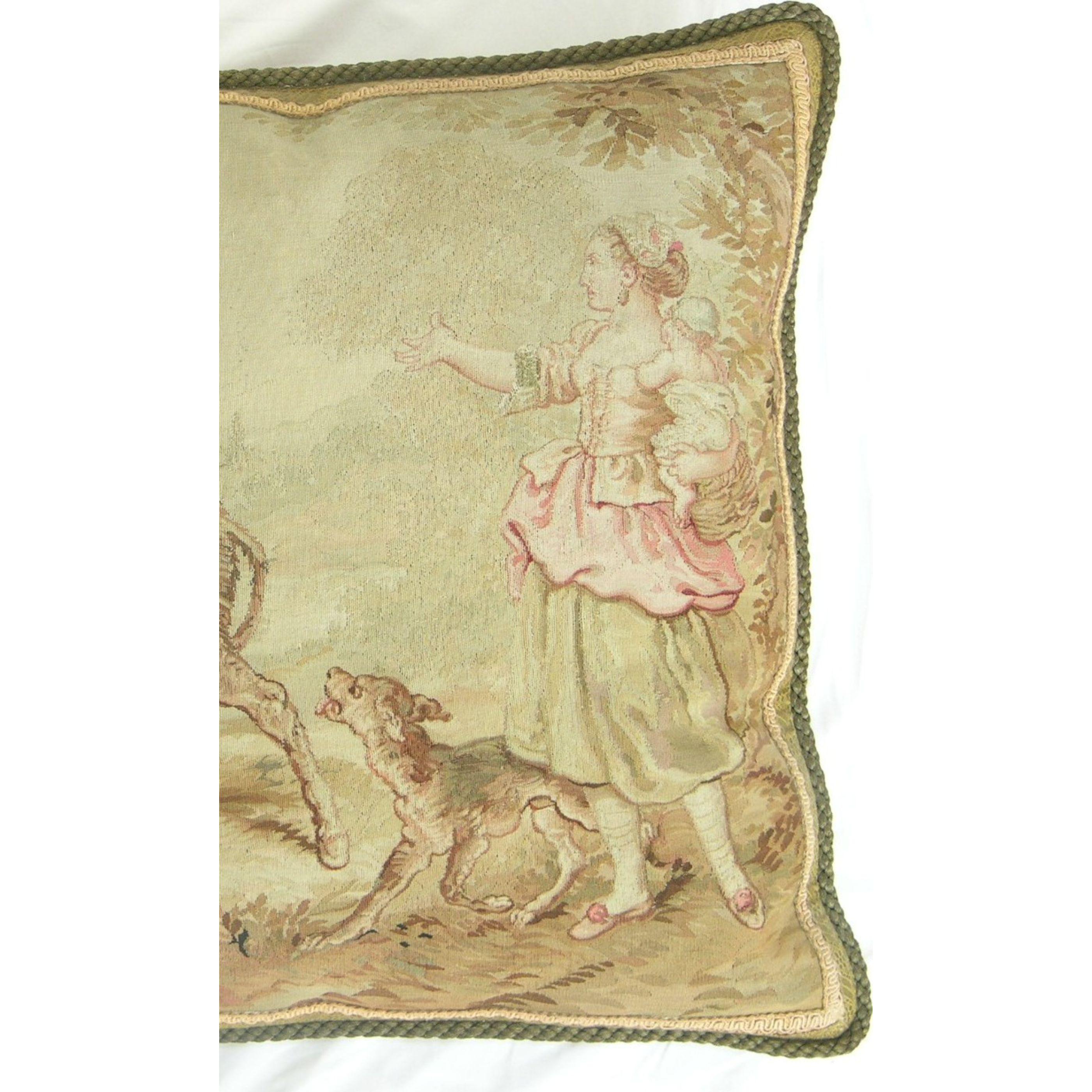 Empire Circa 1850 Antique French Aubusson Tapestry Pillow For Sale