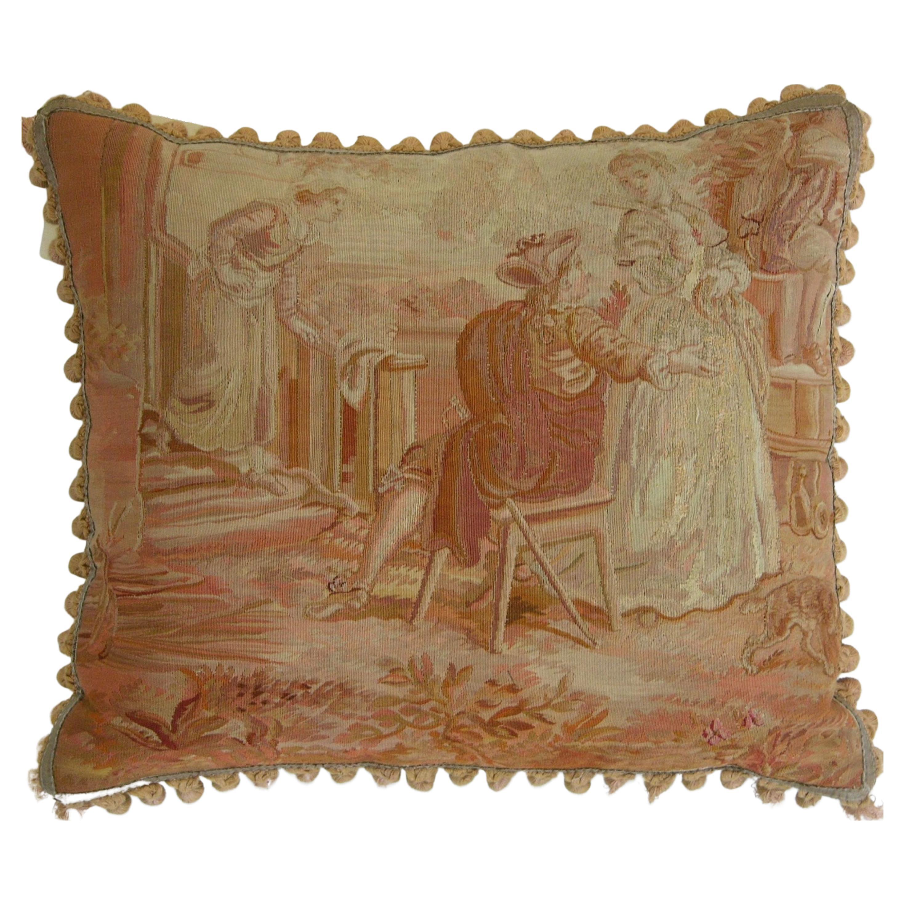 Circa 1850 Antique French Aubusson Tapestry Pillow For Sale
