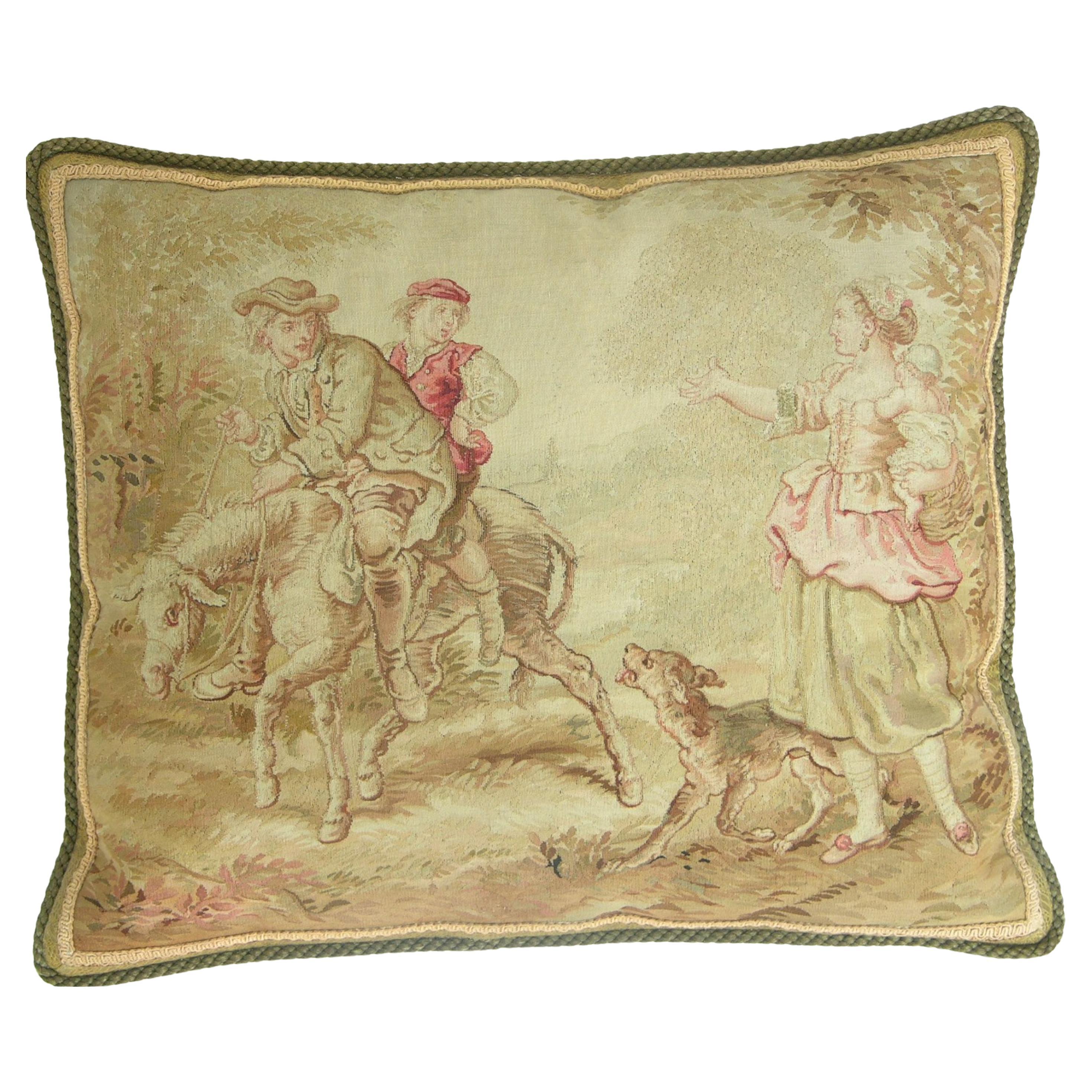 Antikes französisches Aubusson-Wandteppich-Kissen, um 1850