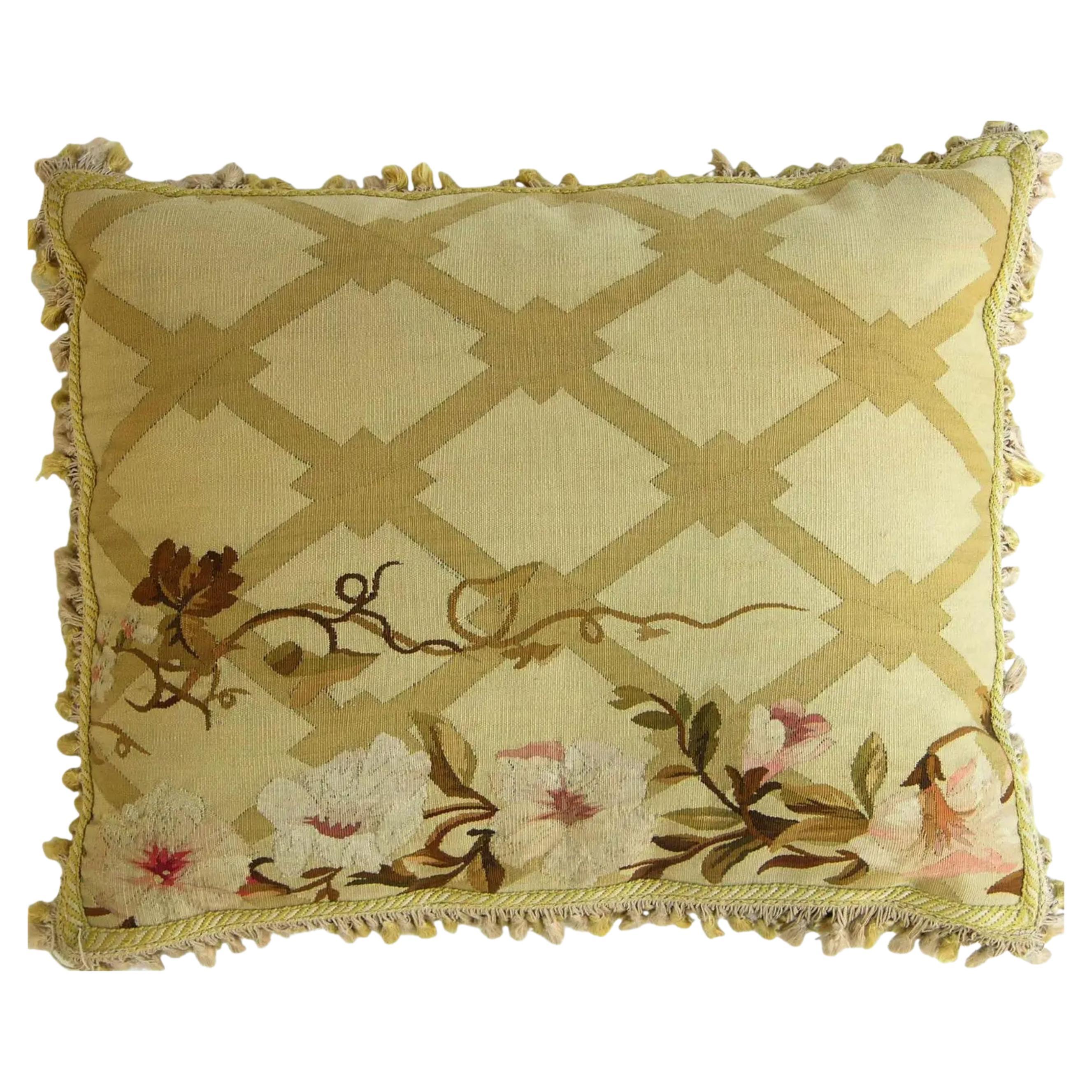 Circa 1850 Antique French Aubusson Tapestry Pillow For Sale