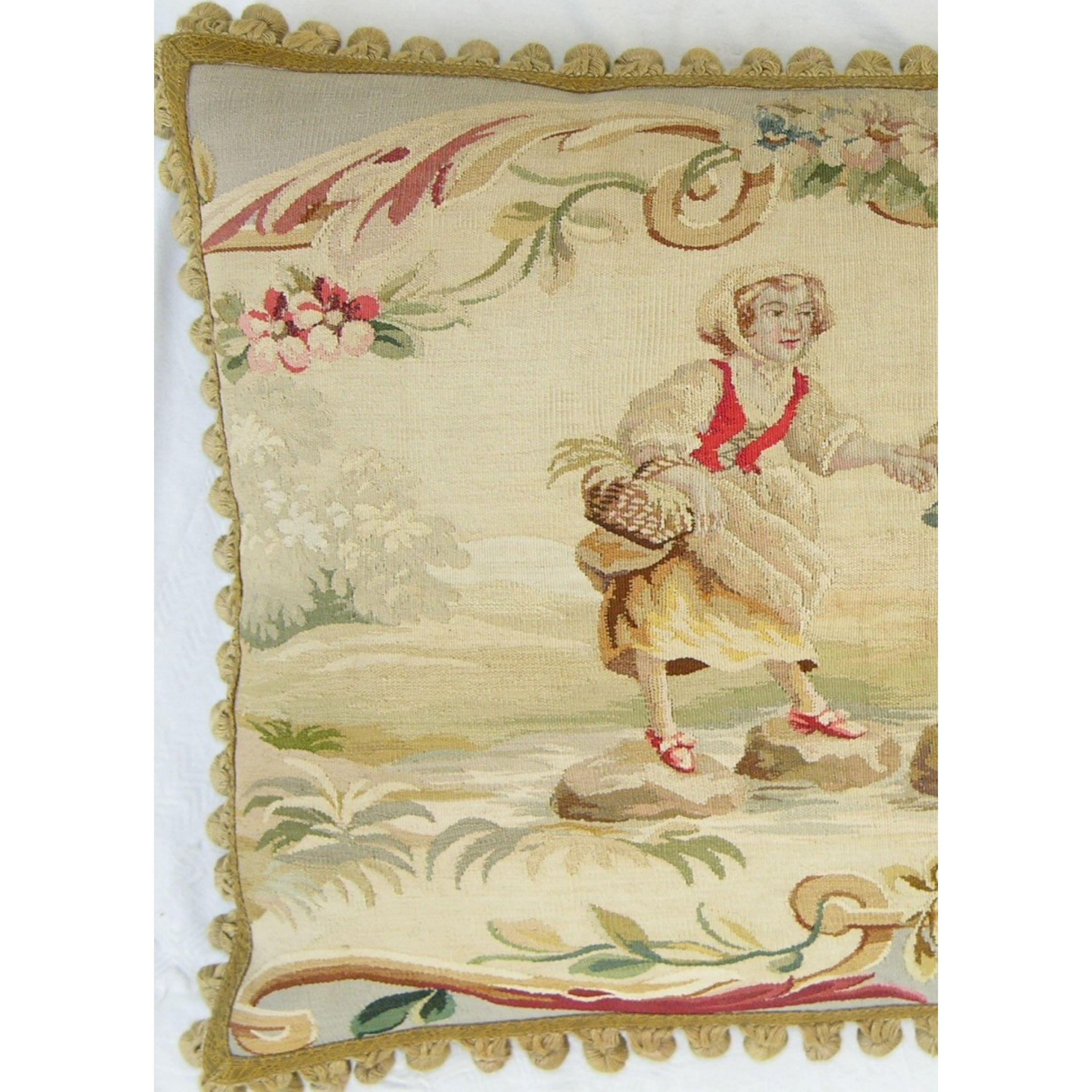 Ca. 1850 Ancien oreiller en tapisserie française