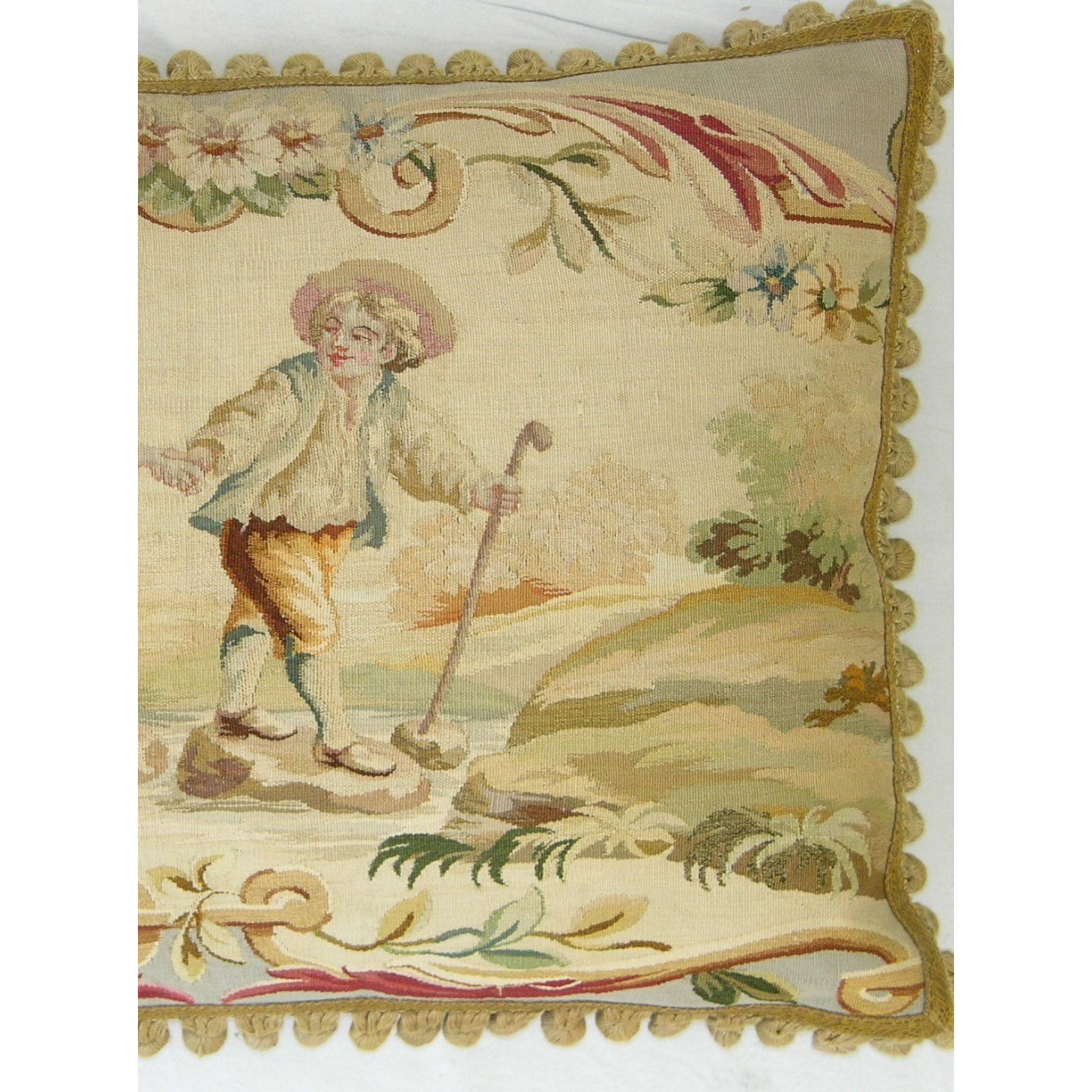 Empire Circa 1850 Antique French Tapestry Pillow For Sale