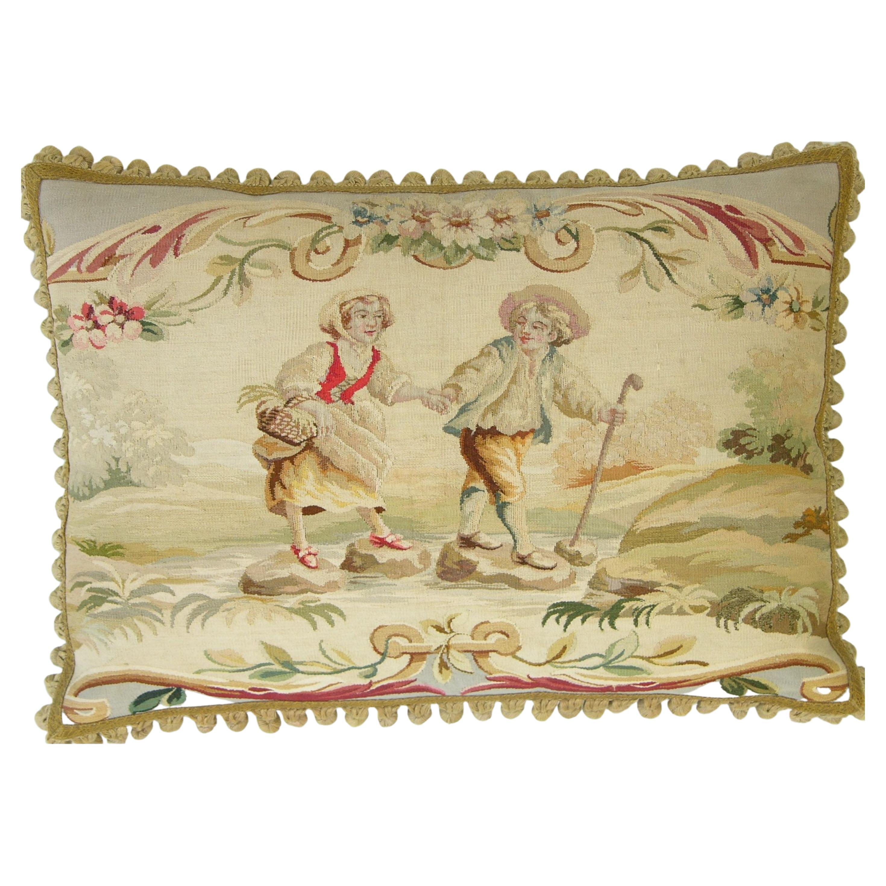 Antikes französisches Wandteppich-Kissen, um 1850
