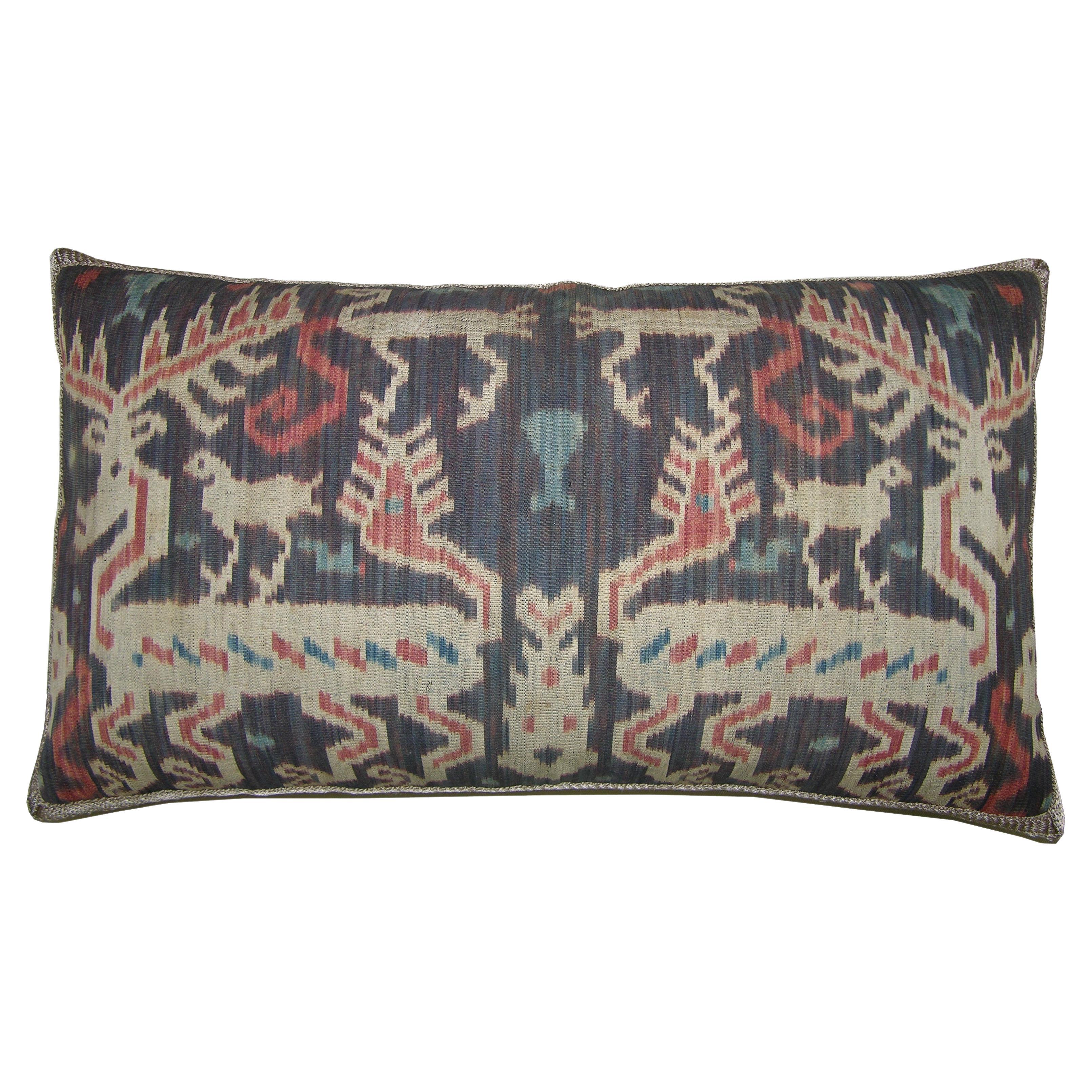 Circa 1850 Antique Ikat Tapestry Pillow For Sale