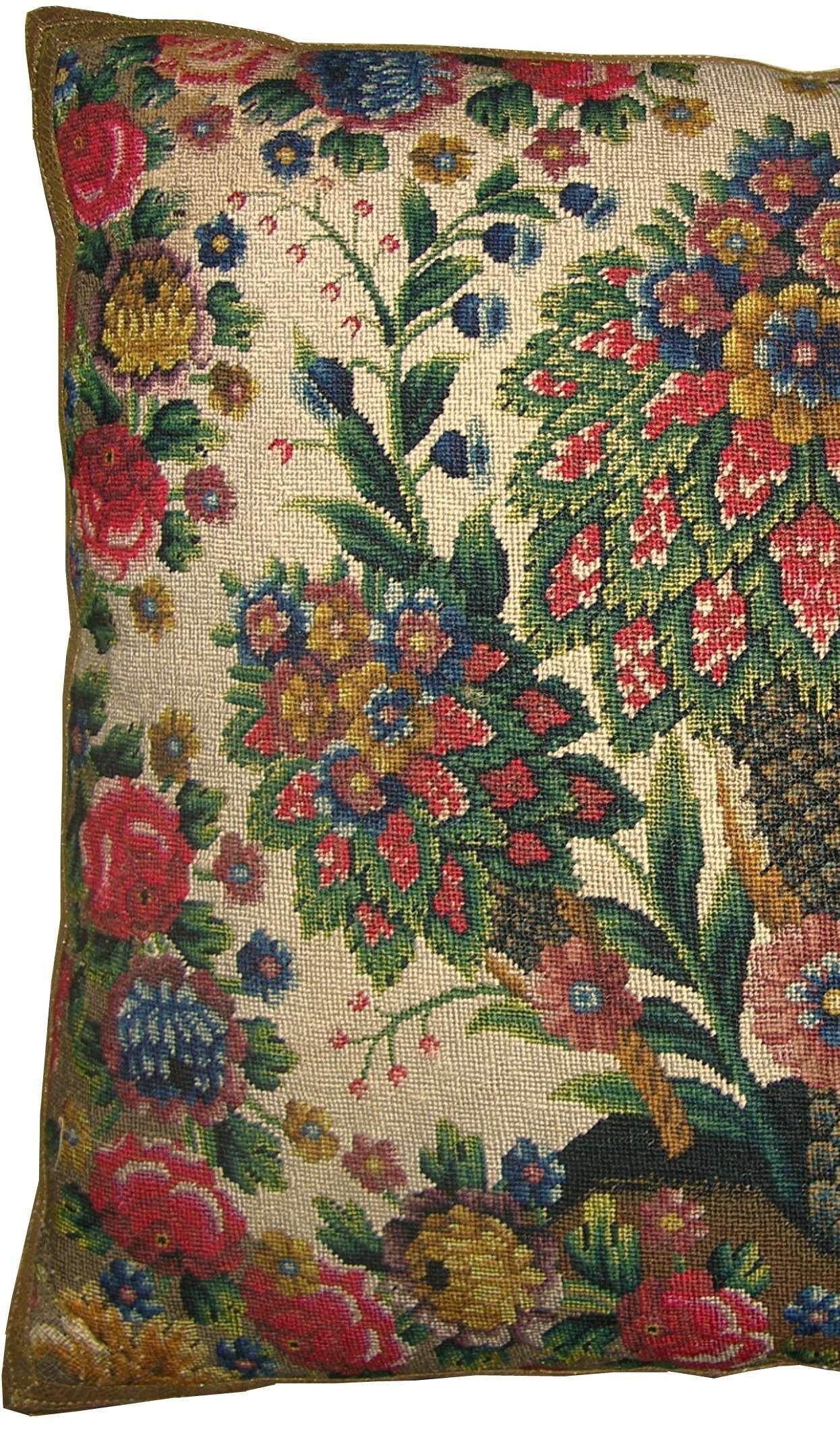 Ca. 1850 Antique Needlepoint Tapestry Pillow
