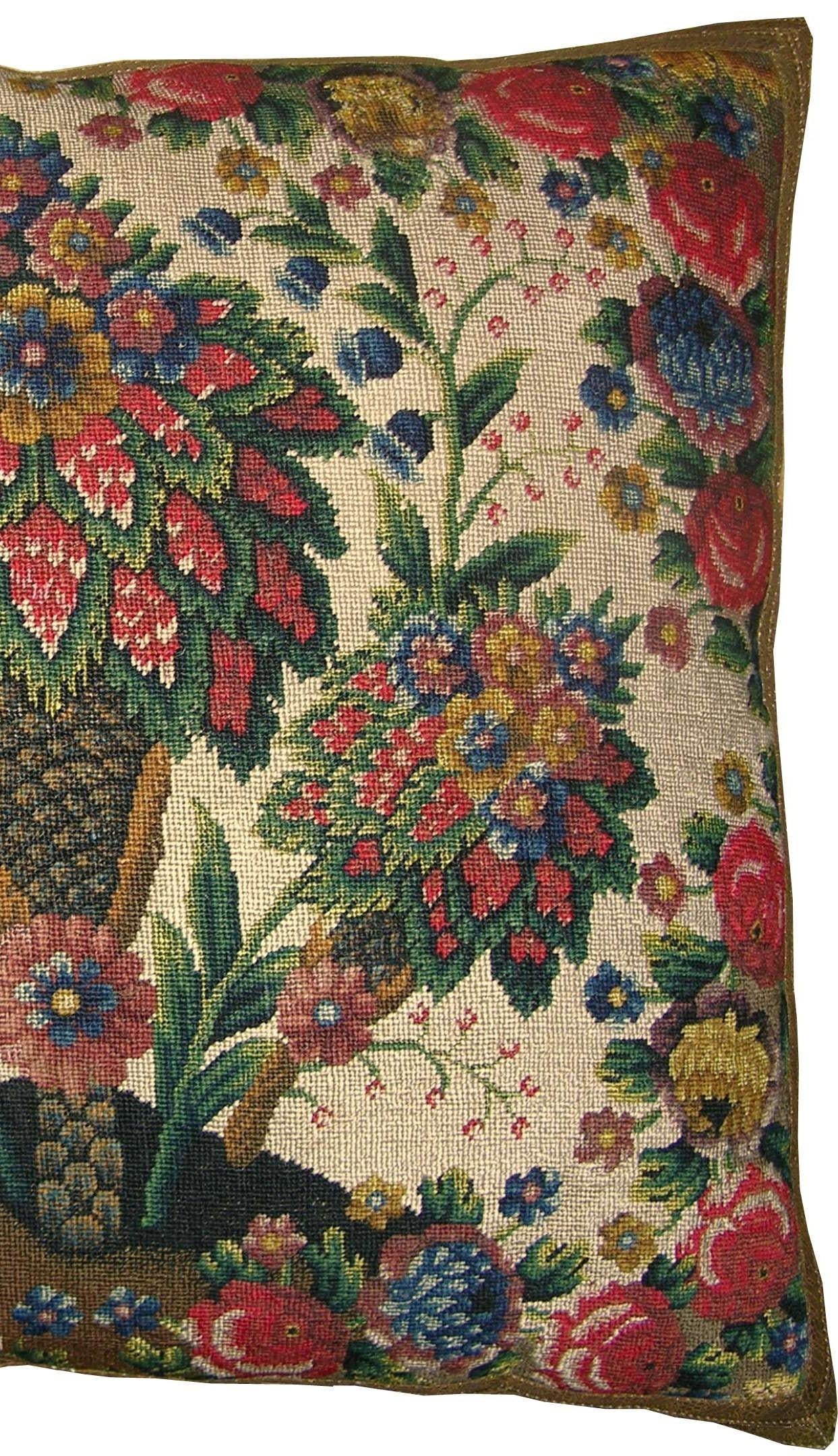 Empire Circa 1850 Antique Needlepoint Tapestry Pillow For Sale