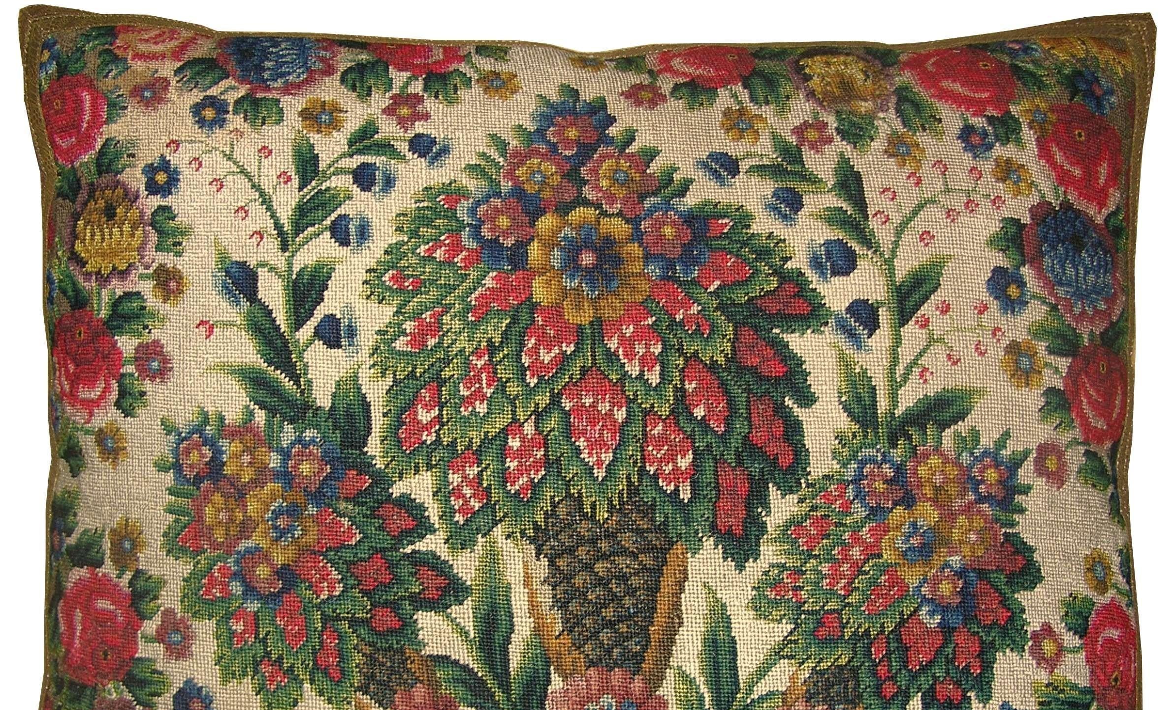 Unknown Circa 1850 Antique Needlepoint Tapestry Pillow For Sale