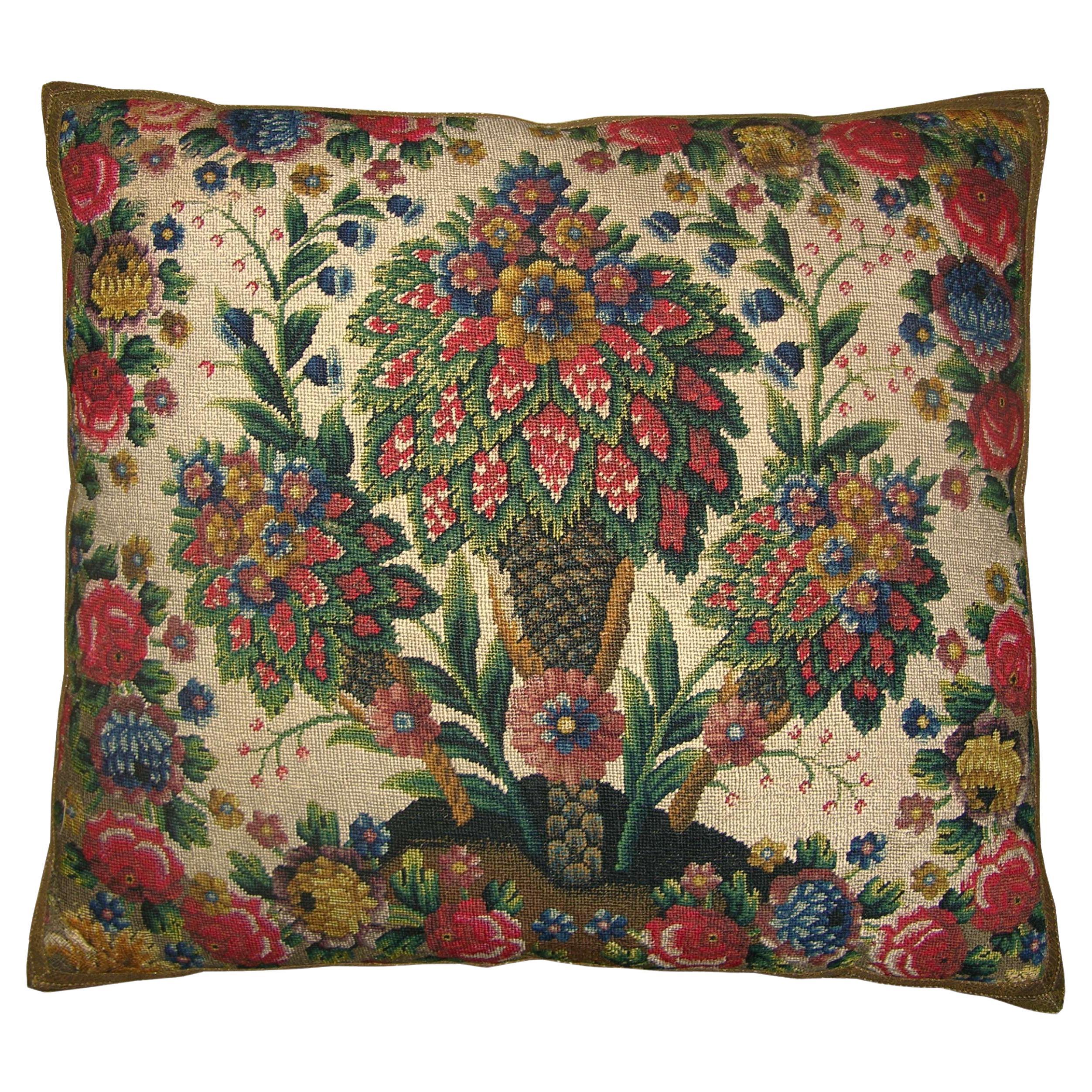 Circa 1850 Antique Needlepoint Tapestry Pillow For Sale