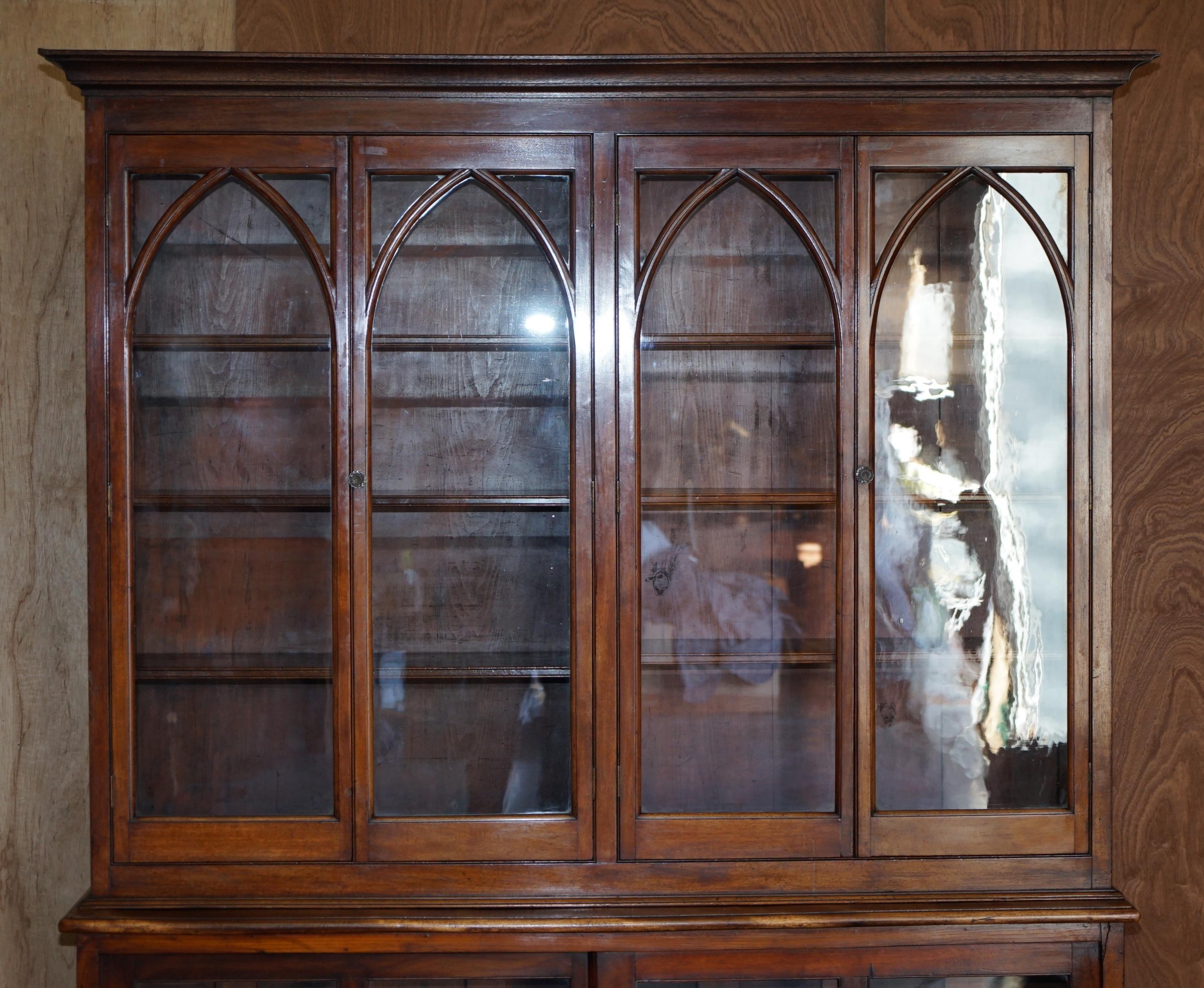 Hand-Crafted circa 1850 Antique Victorian Gothic Revival Astral Water Glazed Library Bookcase