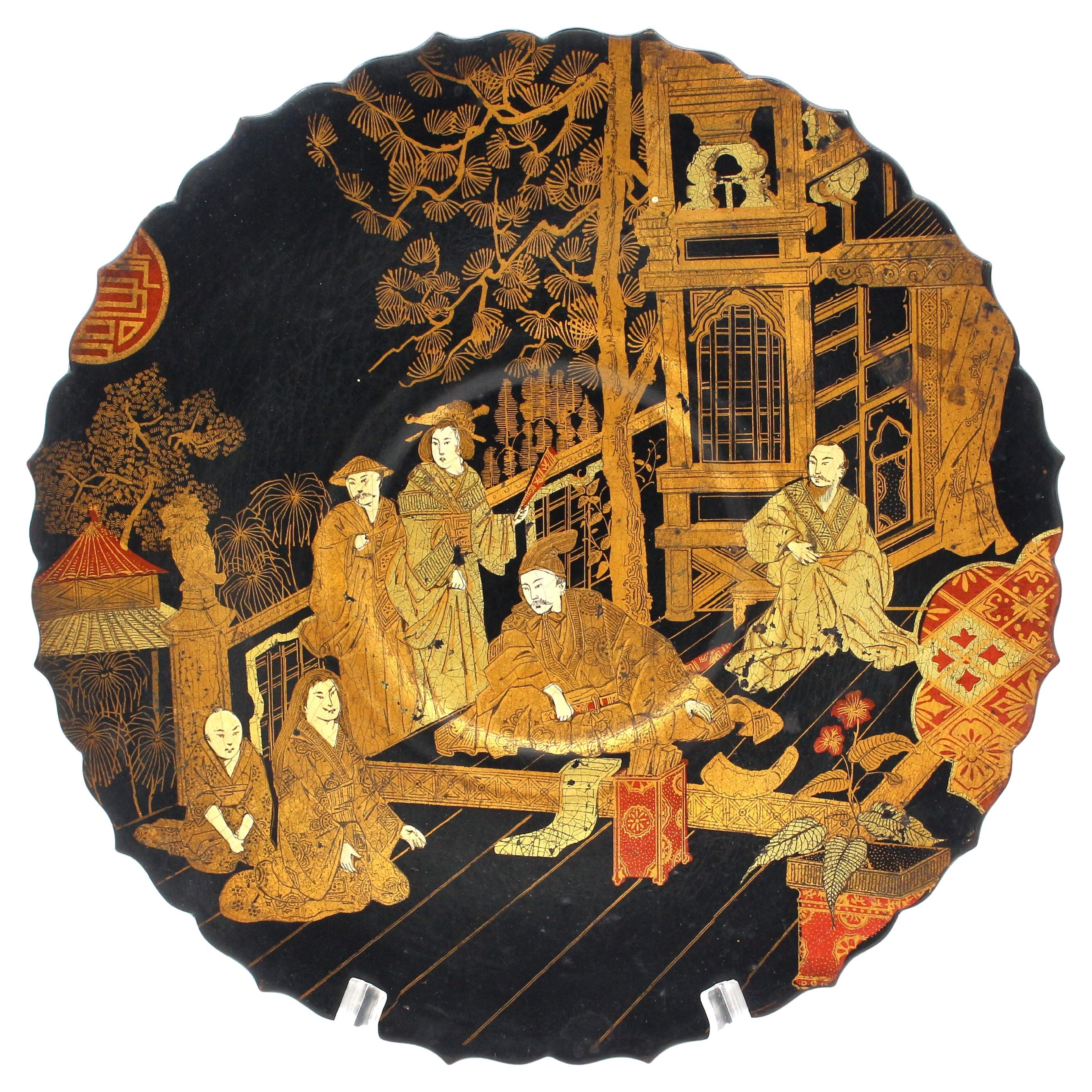 Circa 1850 Chinese Export Papier Mache Footed Tray