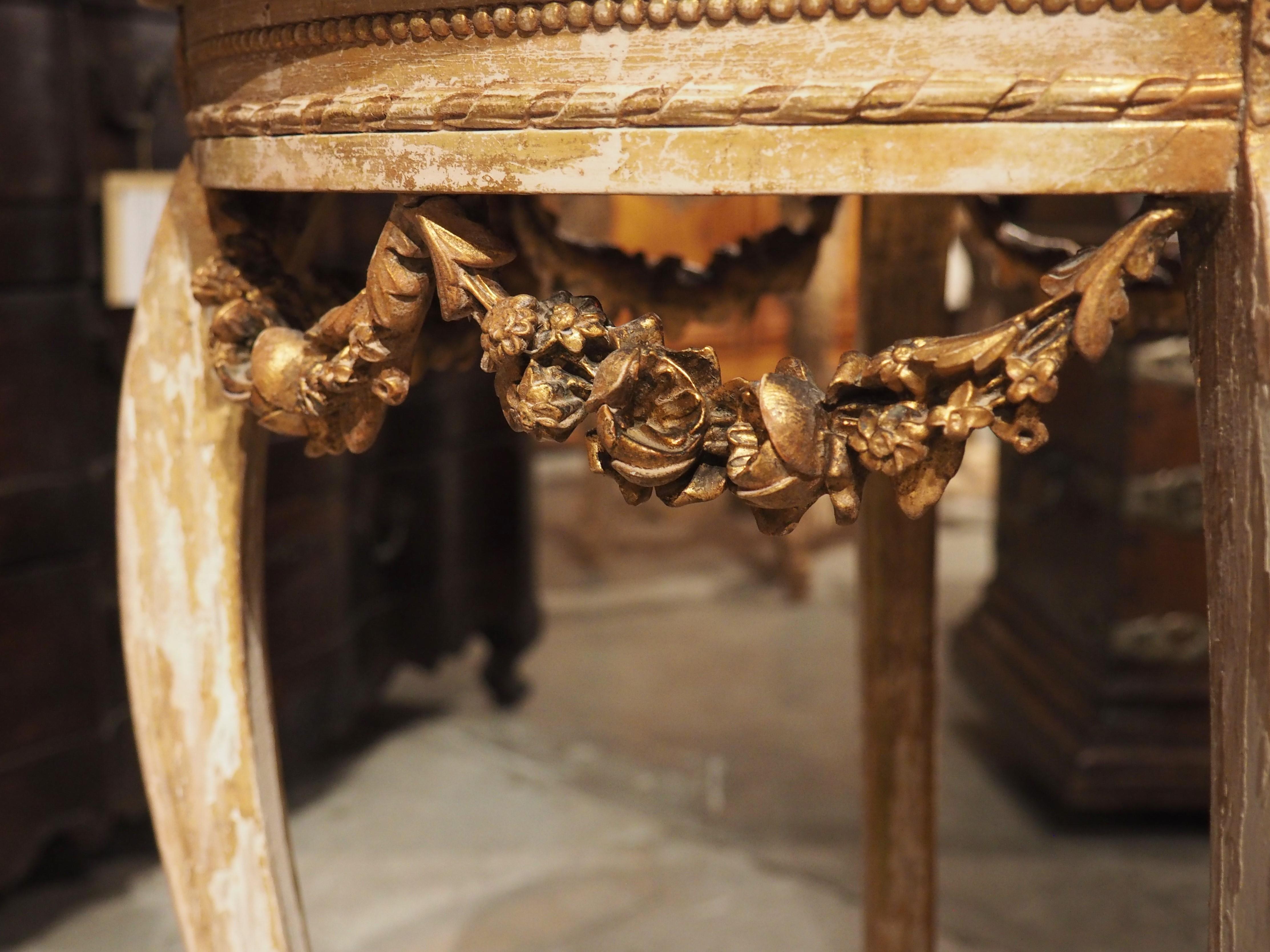 Hand-Carved circa 1850 French Parcel Gilt Napoleon III Side Table with Breche Marble Top