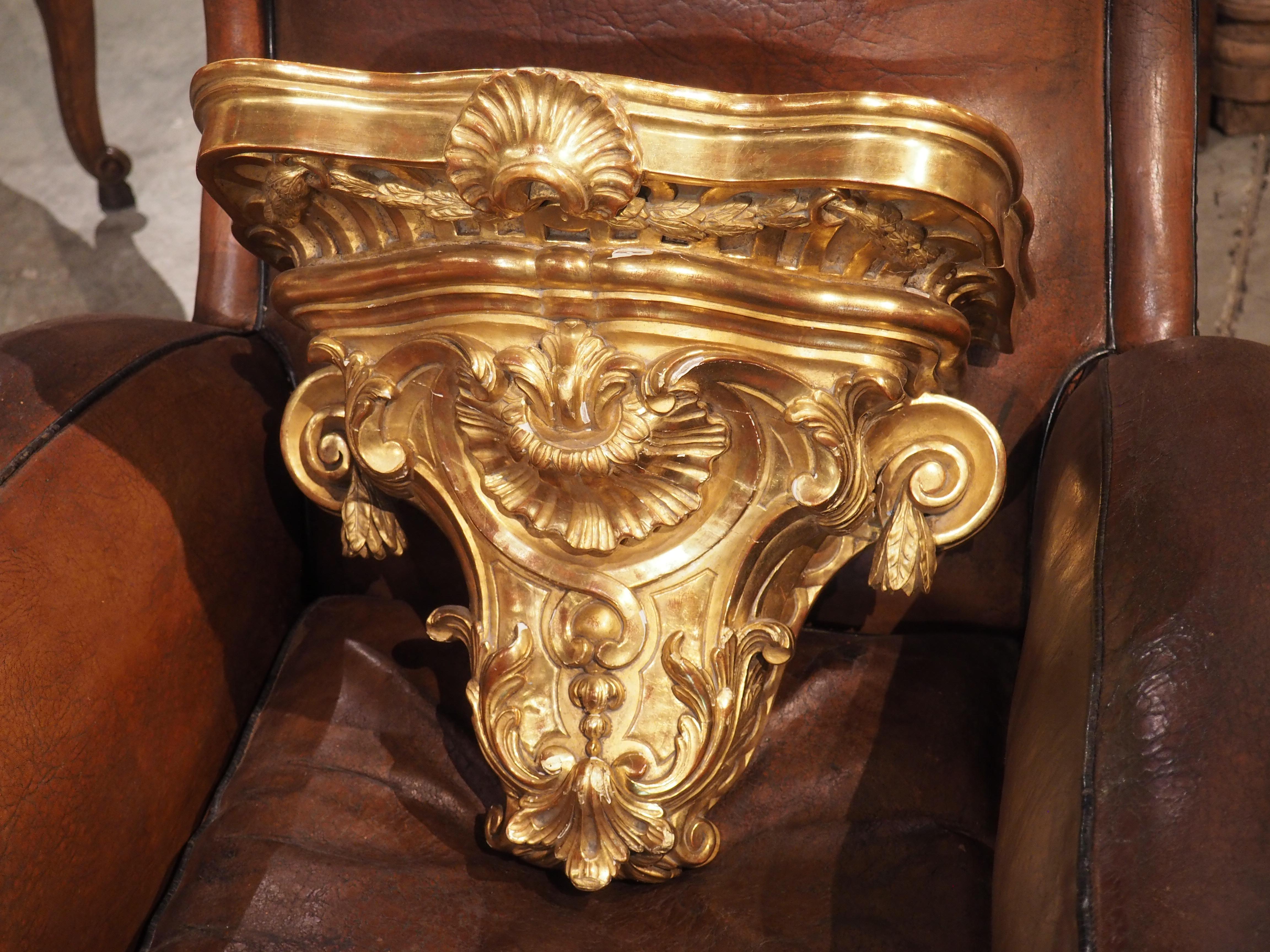 Circa 1850 Hand Carved Giltwood Wall Bracket from France For Sale 11