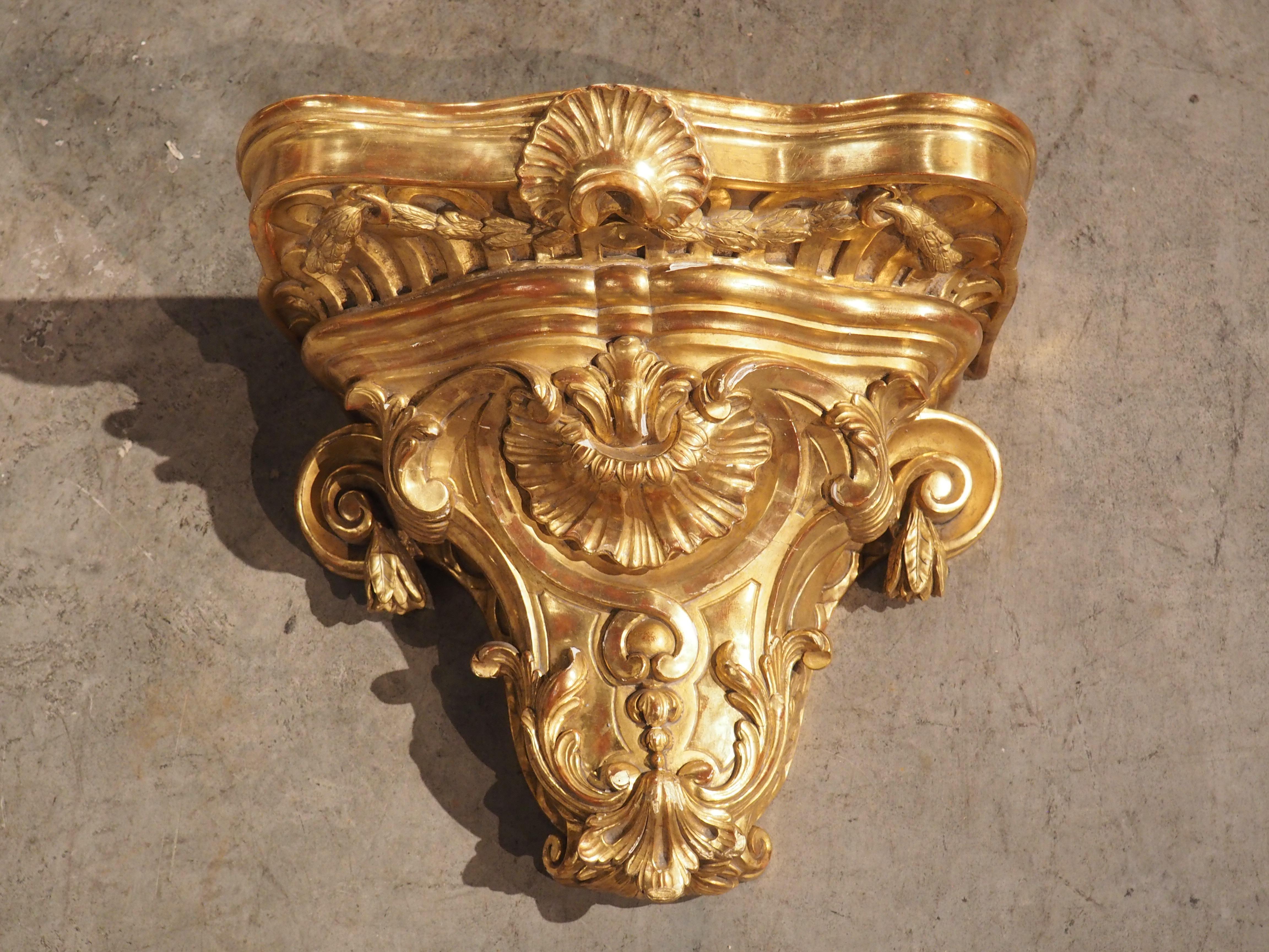 Louis XV Circa 1850 Hand Carved Giltwood Wall Bracket from France For Sale