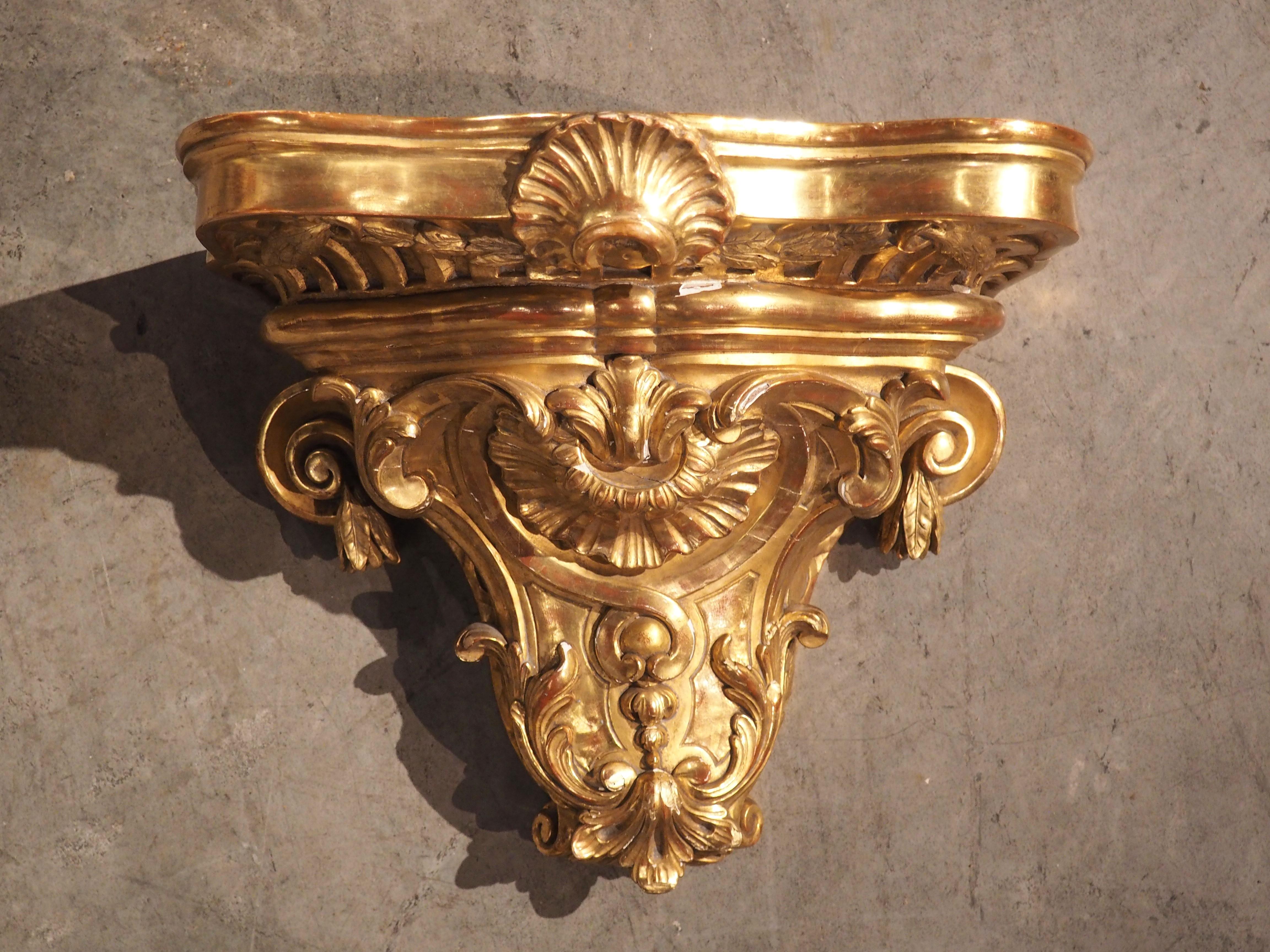Hand-Carved Circa 1850 Hand Carved Giltwood Wall Bracket from France For Sale