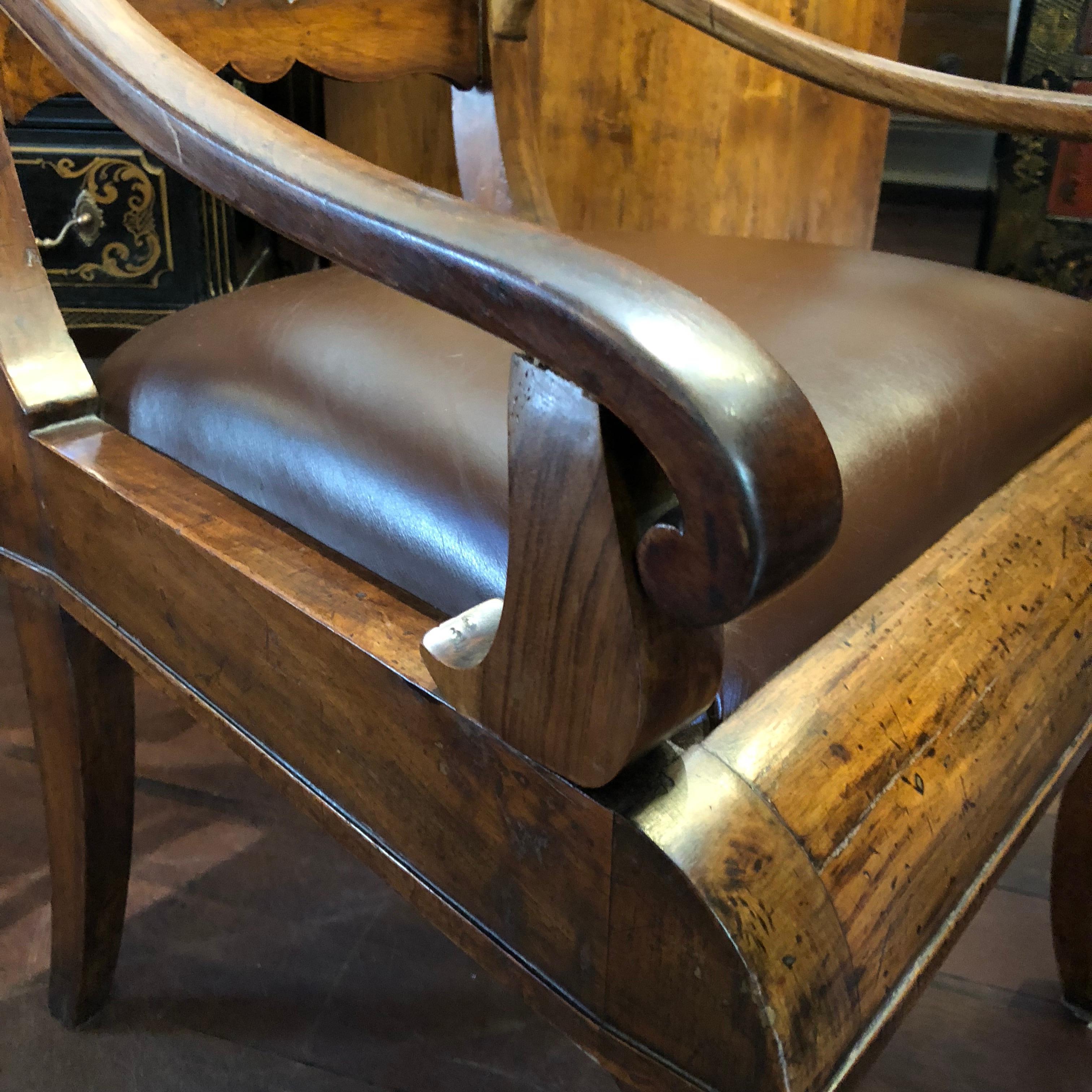Circa 1850, Italian Walnut and Leather Occasional/ Office Chair In Excellent Condition In Perth , AU