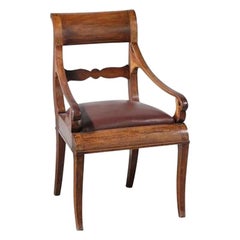 Circa 1850, Italian Walnut and Leather Occasional/ Office Chair