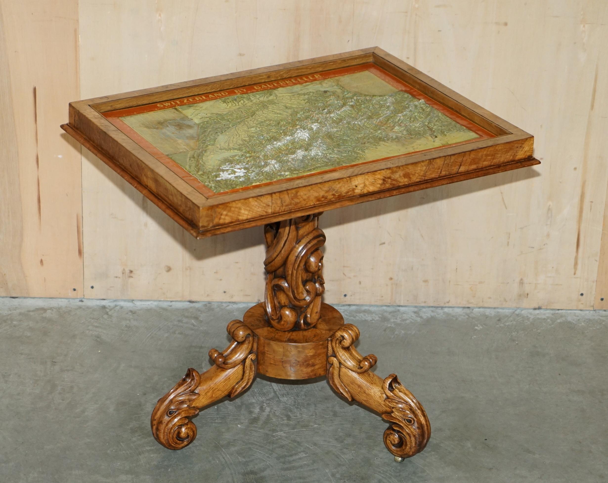 CIRCA 1850 MALBY & CO MAP OF SWiTZERLAND BY BAUERKELLER BURR WALNUT CHESS TABLE For Sale 6