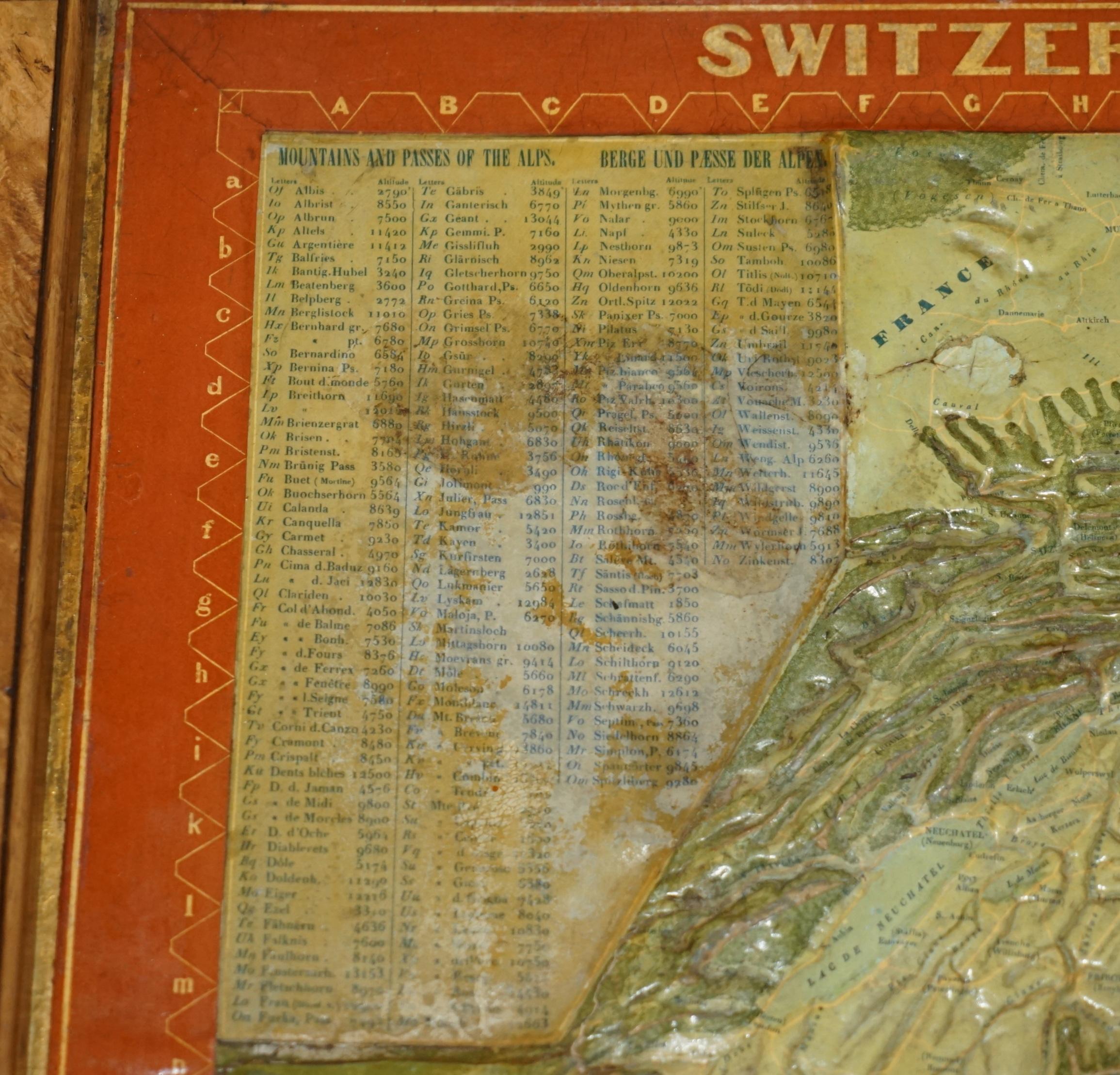 CIRCA 1850 MALBY & CO MAP OF SWiTZERLAND BY BAUERKELLER BURR WALNUT CHESS TABLE For Sale 10