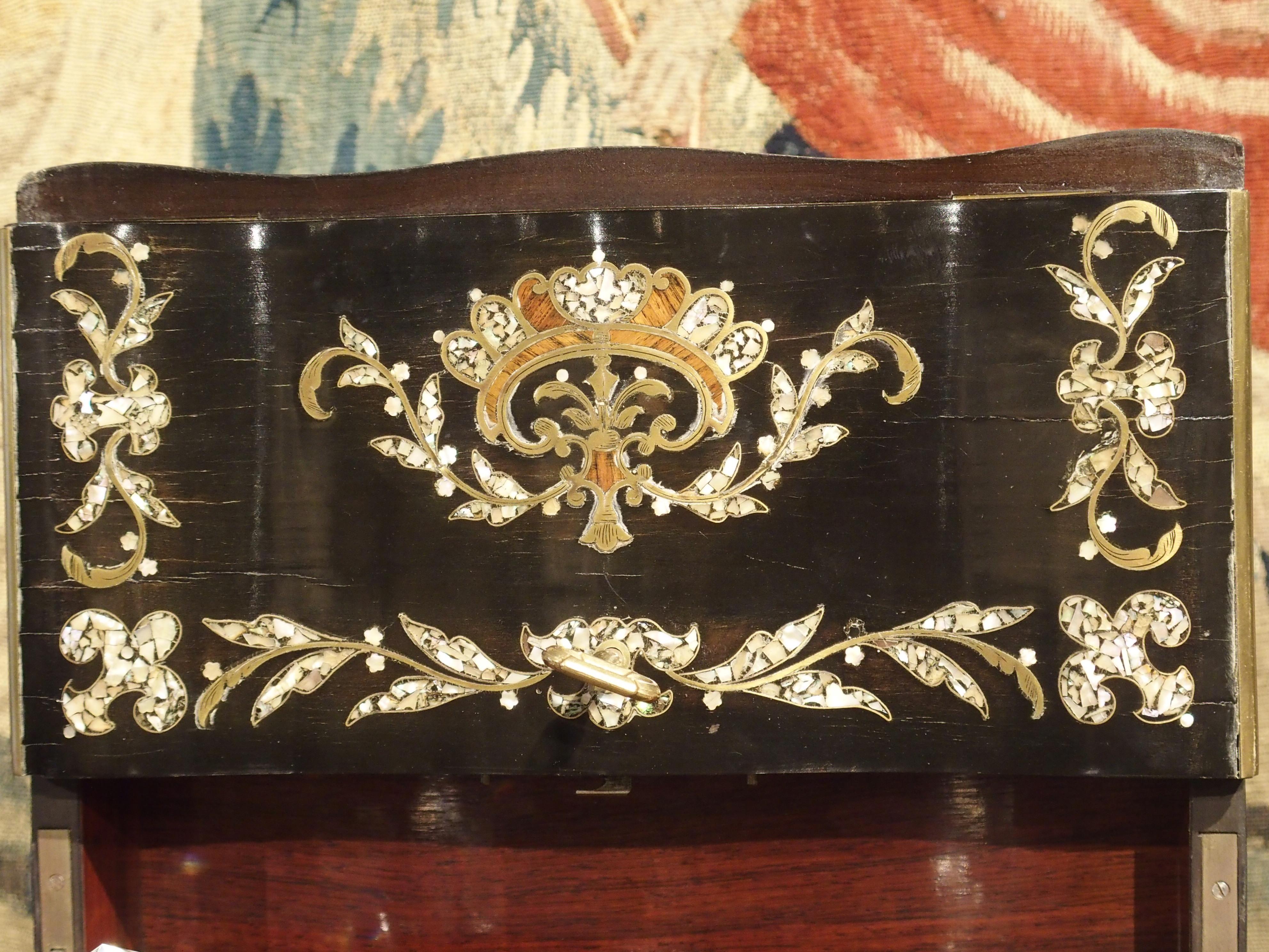 circa 1850 Napoleon III Cave à Liqueur with Mother of Pearl, Rosewood, and Brass 7