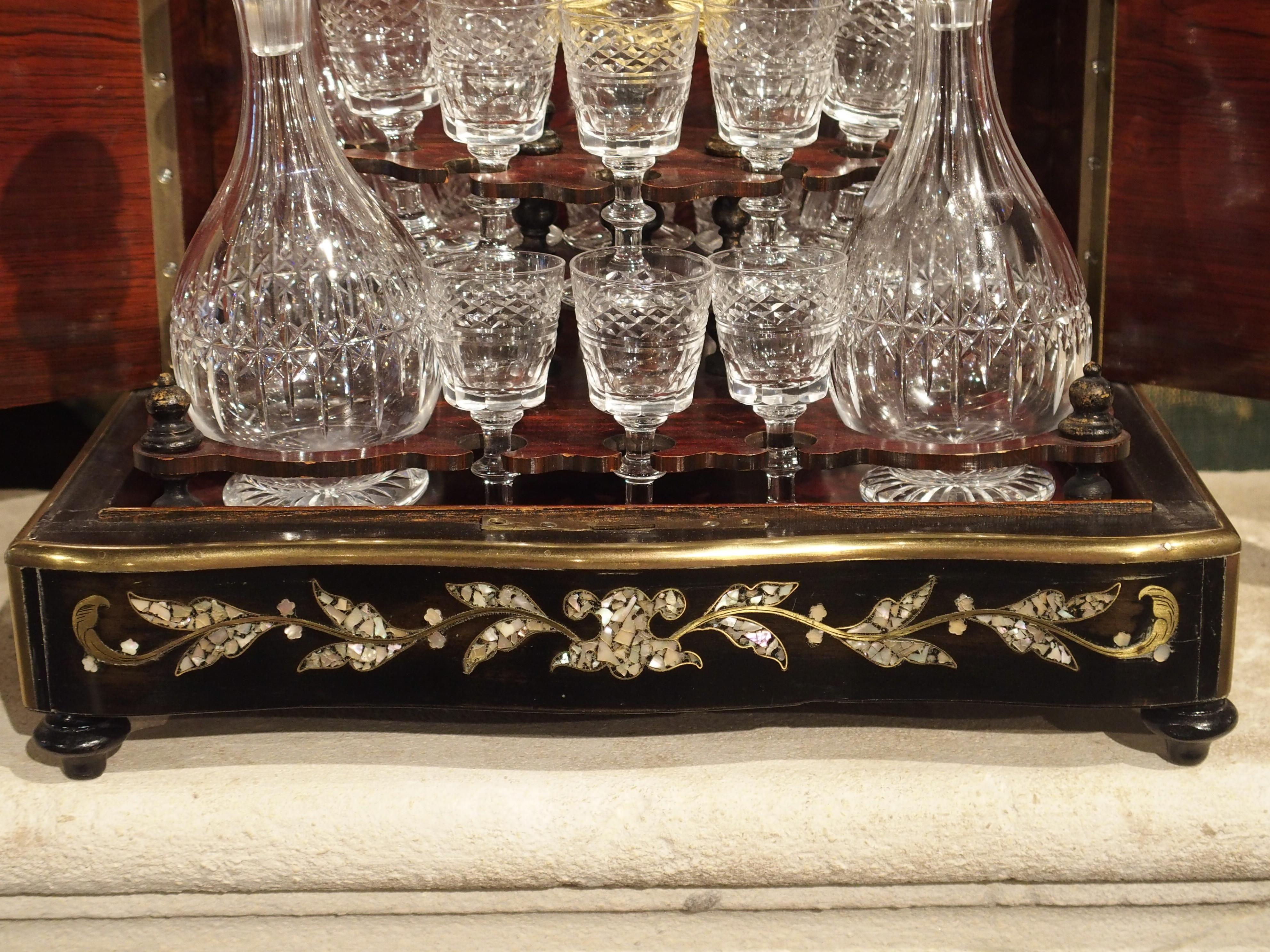 circa 1850 Napoleon III Cave à Liqueur with Mother of Pearl, Rosewood, and Brass 8