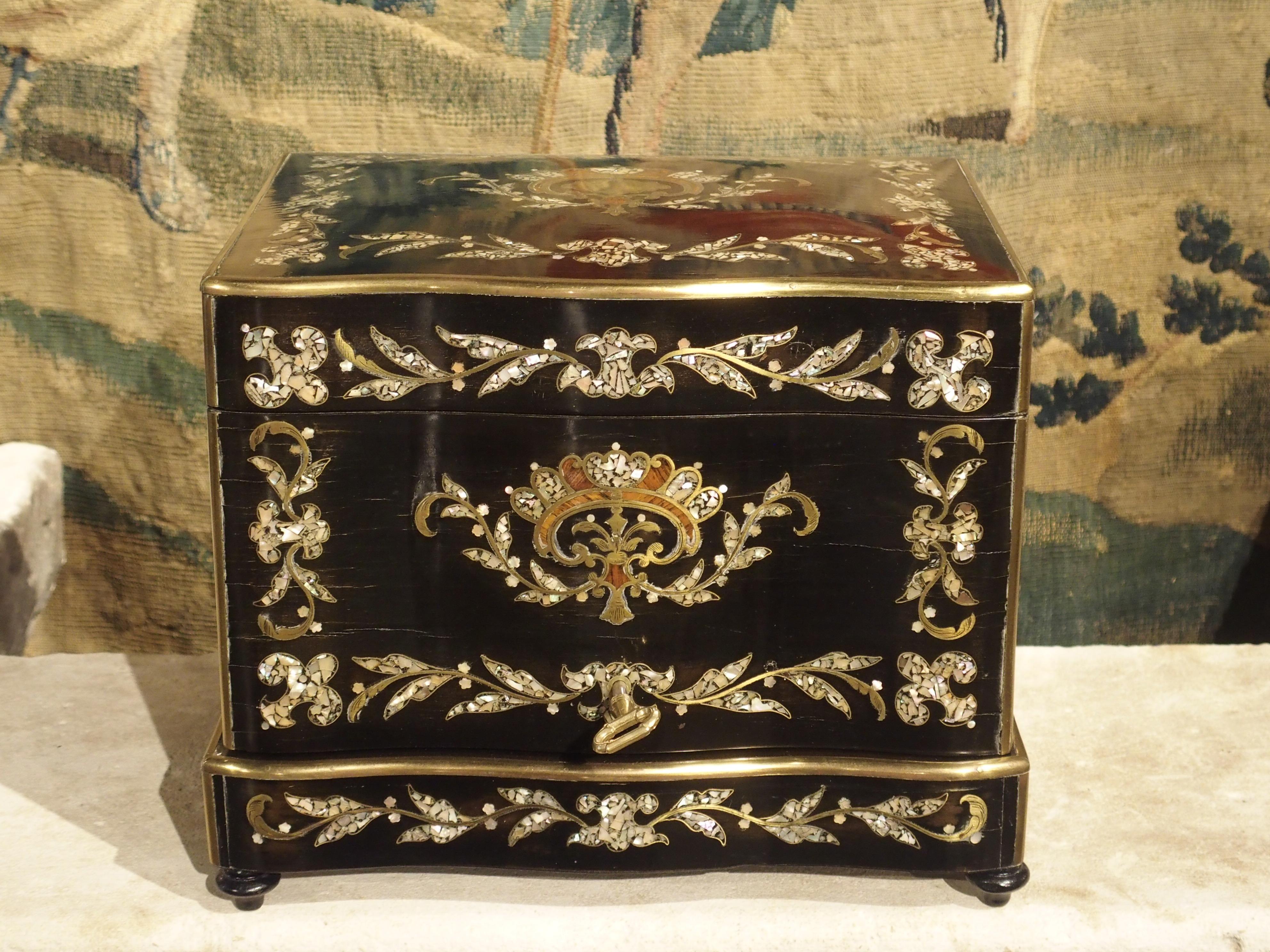 circa 1850 Napoleon III Cave à Liqueur with Mother of Pearl, Rosewood, and Brass 11