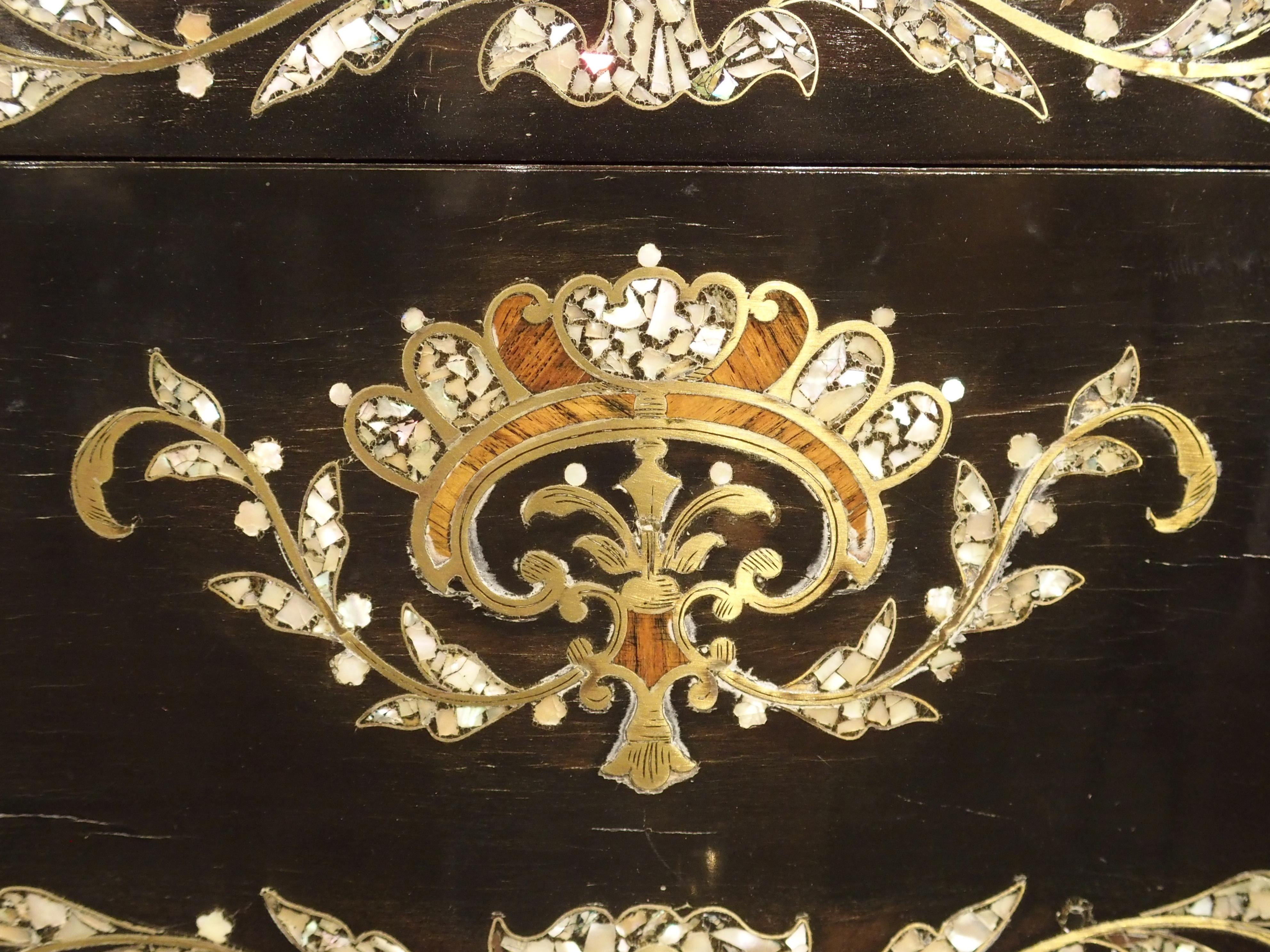 circa 1850 Napoleon III Cave à Liqueur with Mother of Pearl, Rosewood, and Brass 13