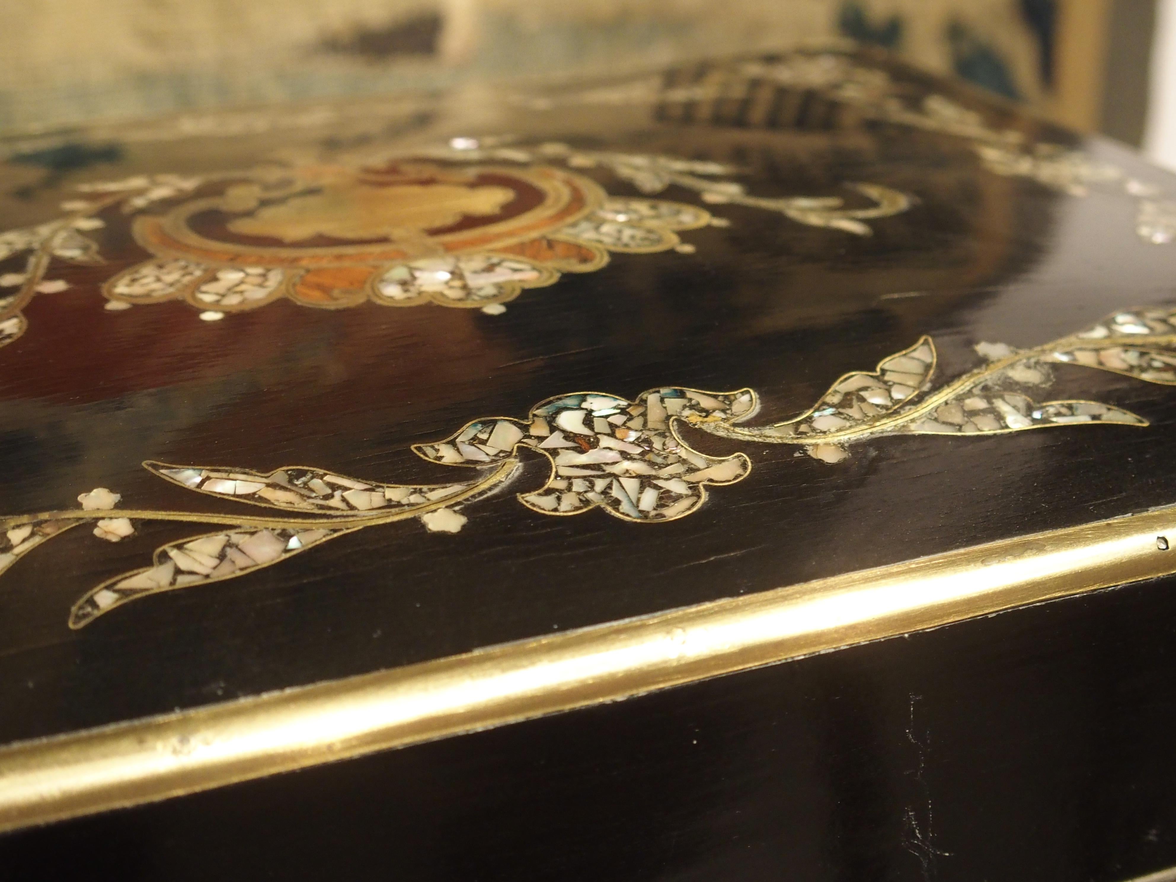 circa 1850 Napoleon III Cave à Liqueur with Mother of Pearl, Rosewood, and Brass 1