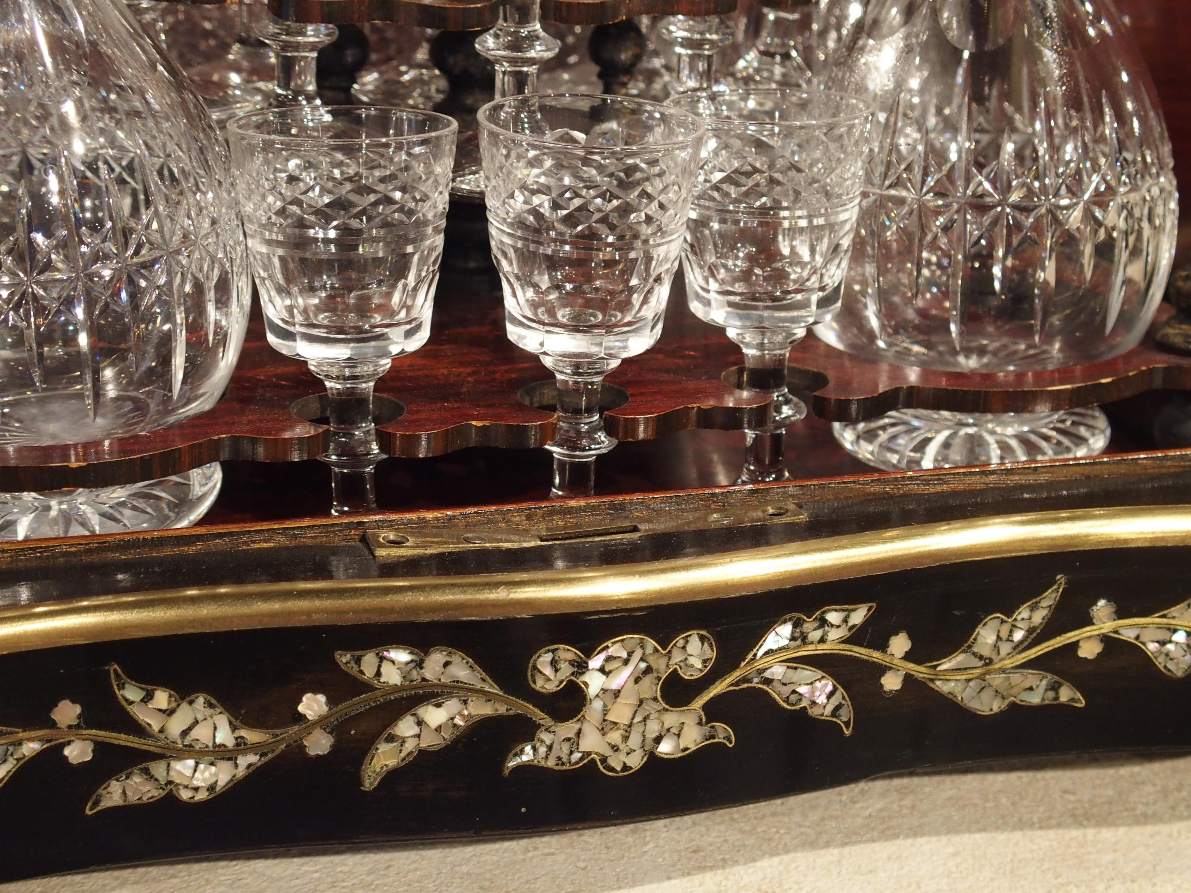 circa 1850 Napoleon III Cave à Liqueur with Mother of Pearl, Rosewood, and Brass 2