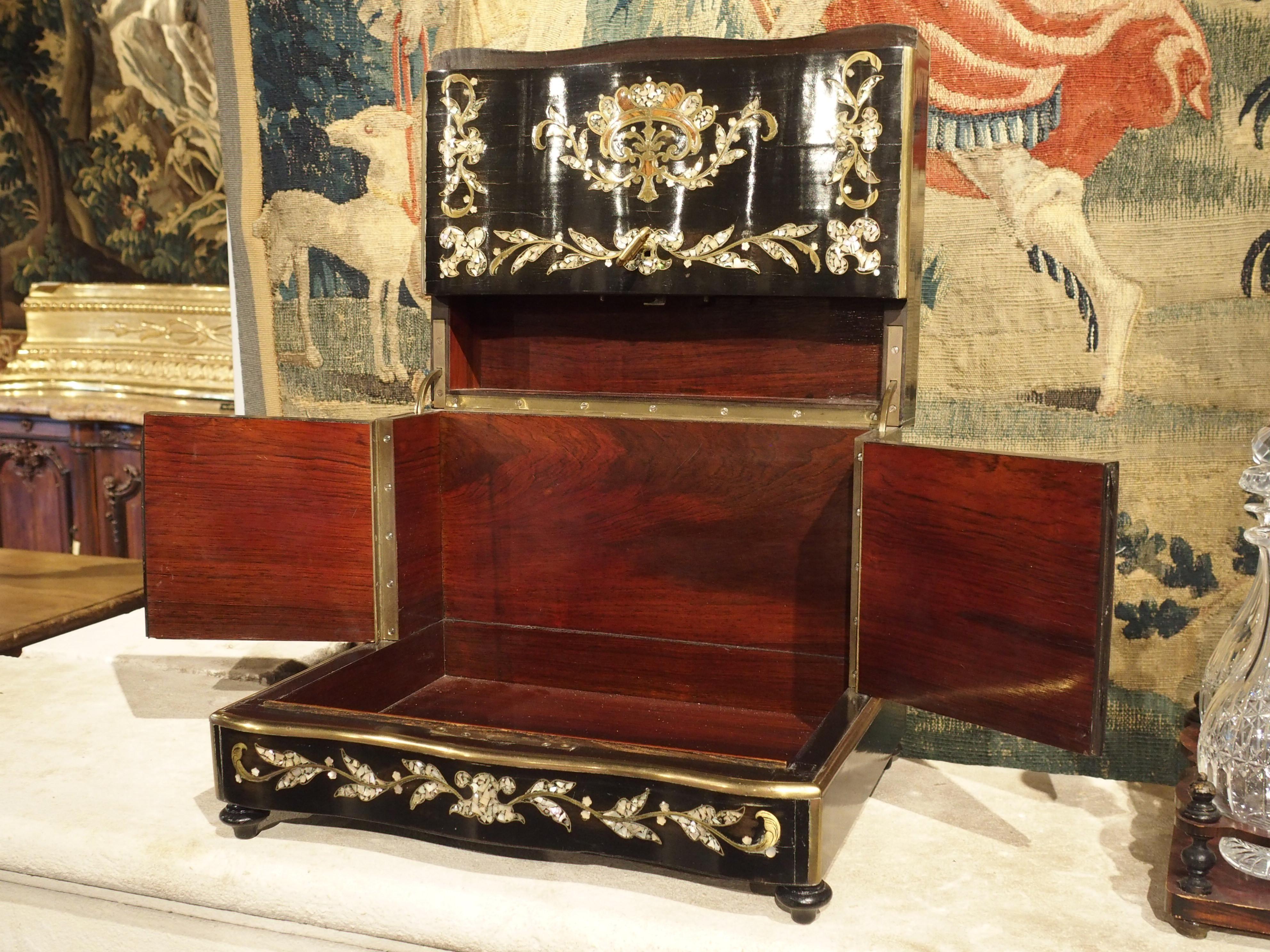 circa 1850 Napoleon III Cave à Liqueur with Mother of Pearl, Rosewood, and Brass 3