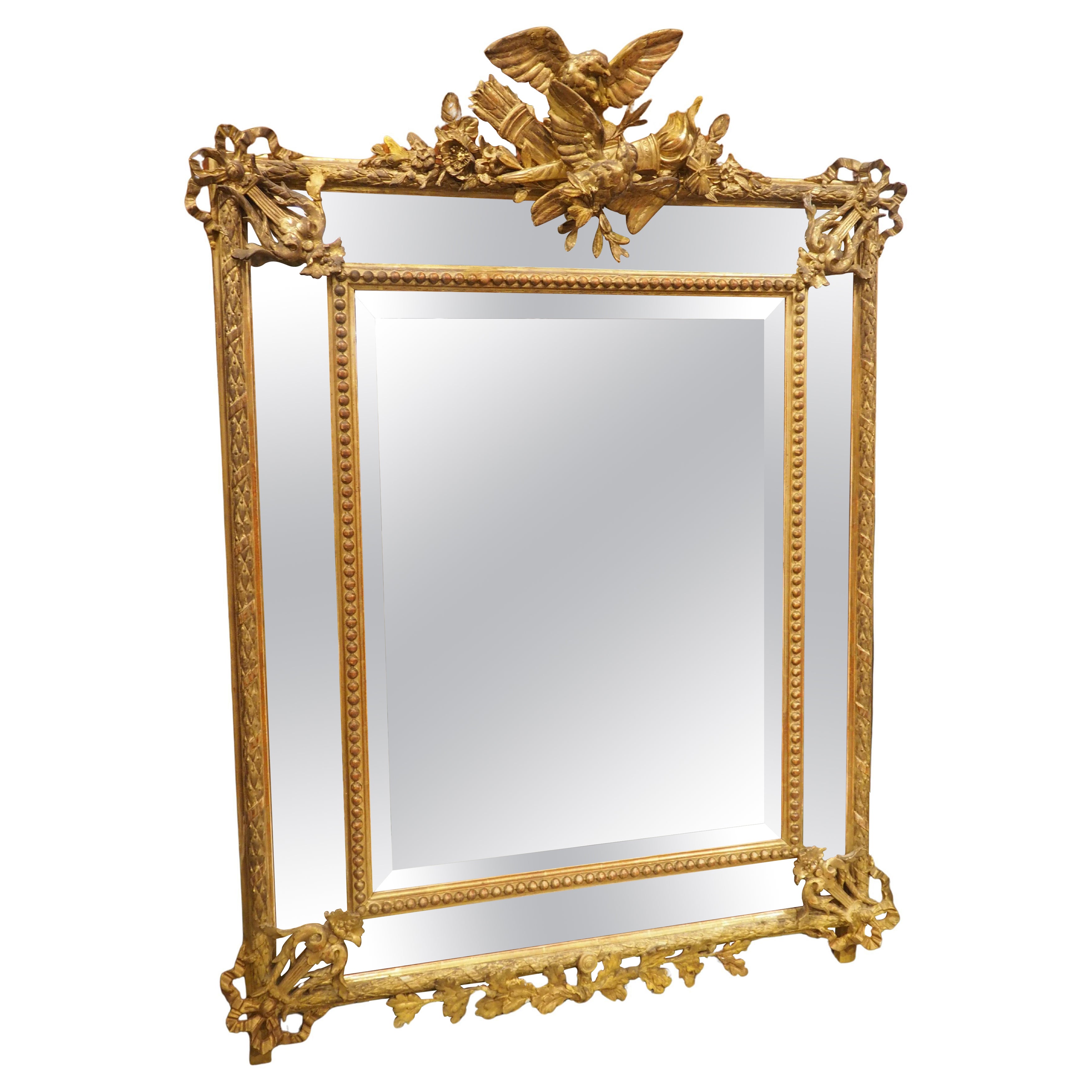 Specchio a cuscino in legno dorato di Napoleone III, Francia, 1850 ca. in vendita