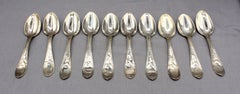 Circa 1850s Assembled Set of 10 Coin Silver Teaspons by Newell Harding