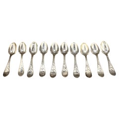 Circa 1850s Assembled Set of 10 Coin Silver Teaspons by Newell Harding