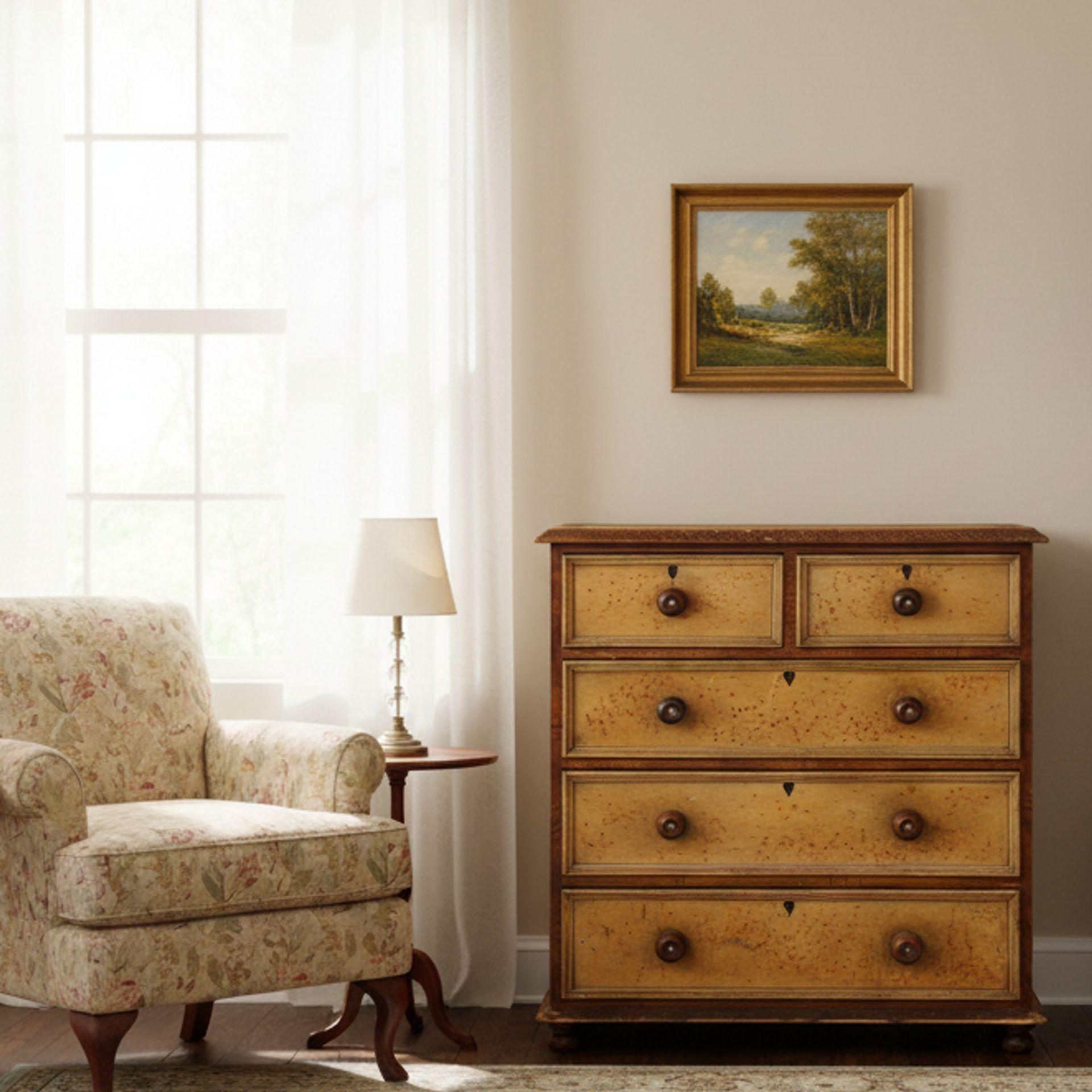 CASSETTIERA DIPINTA A GRANA INGLESE CON POMELLI ORIGINALI IN LEGNO

Circa 1850

39 7/8